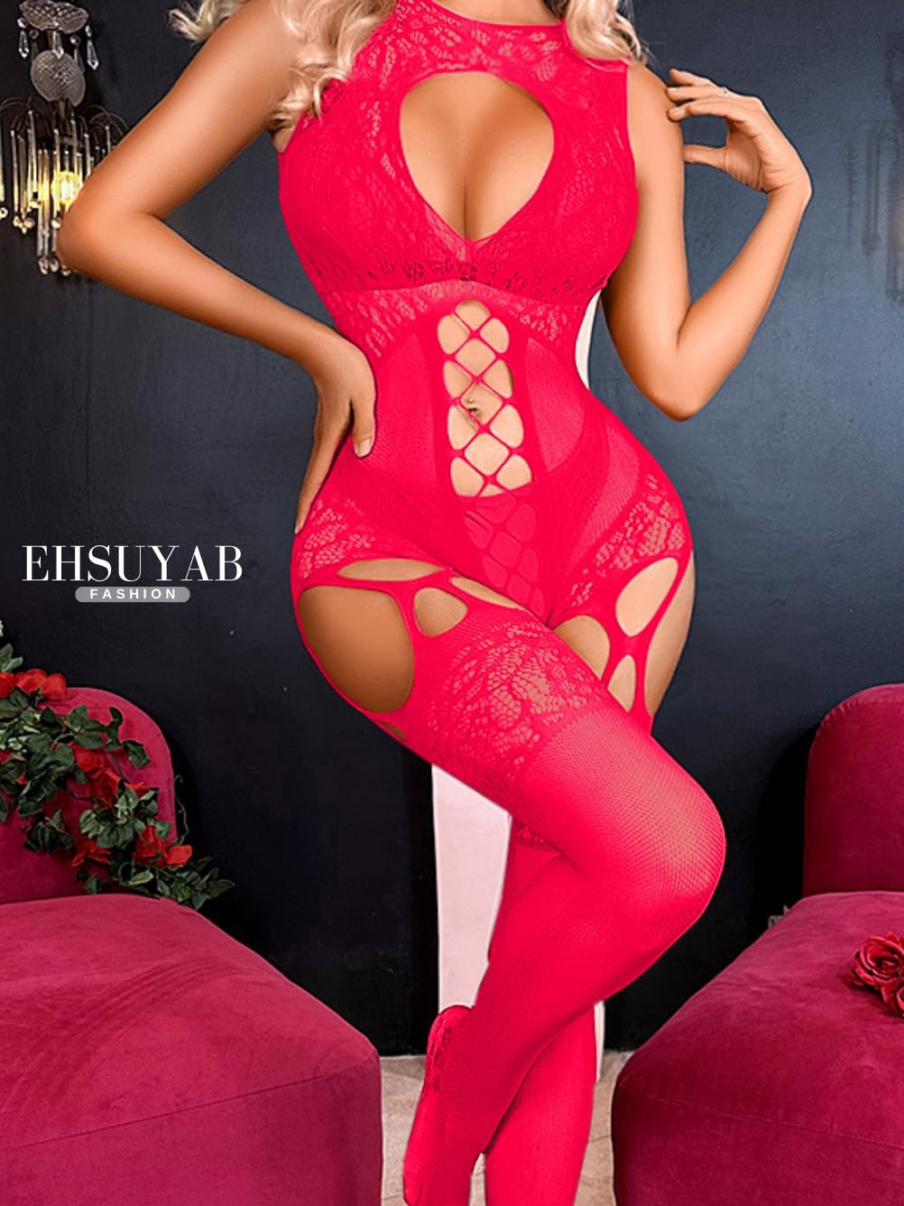 EHSUYAB Women Body Stockings Sexy, Exotic Dancer Fishnets Lingerie Glow Party, Fishnet Bodysuit Rave Outfits Club Plus Size