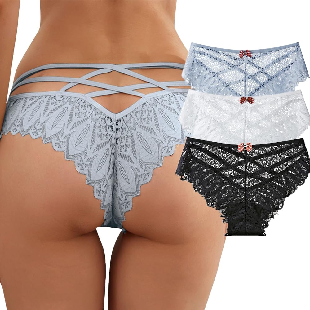 Womens Sexy Thongs Lace Panties Underwear Low Rise Plus Size Underpants Pack of 1-3