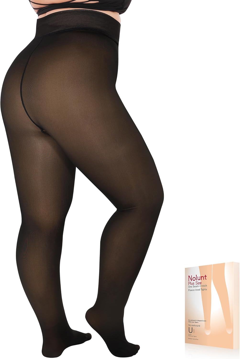 Plus Size Fleece Lined Tights Women, Fake Translucent Winter Thermal Pantyhose, High Waist Warm Thermal Leggings.