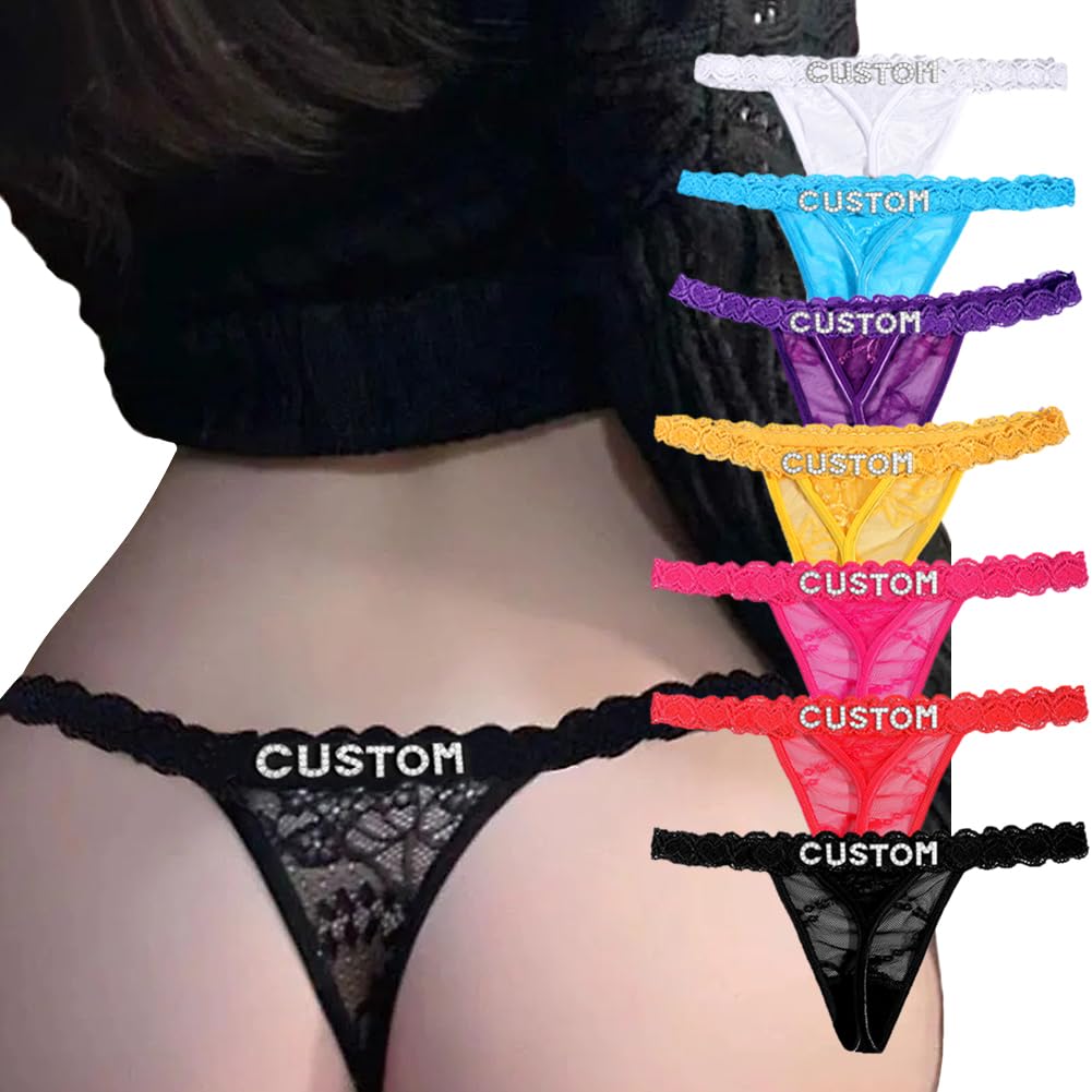 Sexy Underwear for Women Lace Panties Sexy Thong with Funny Rhinestone Letters for Couple Gifts