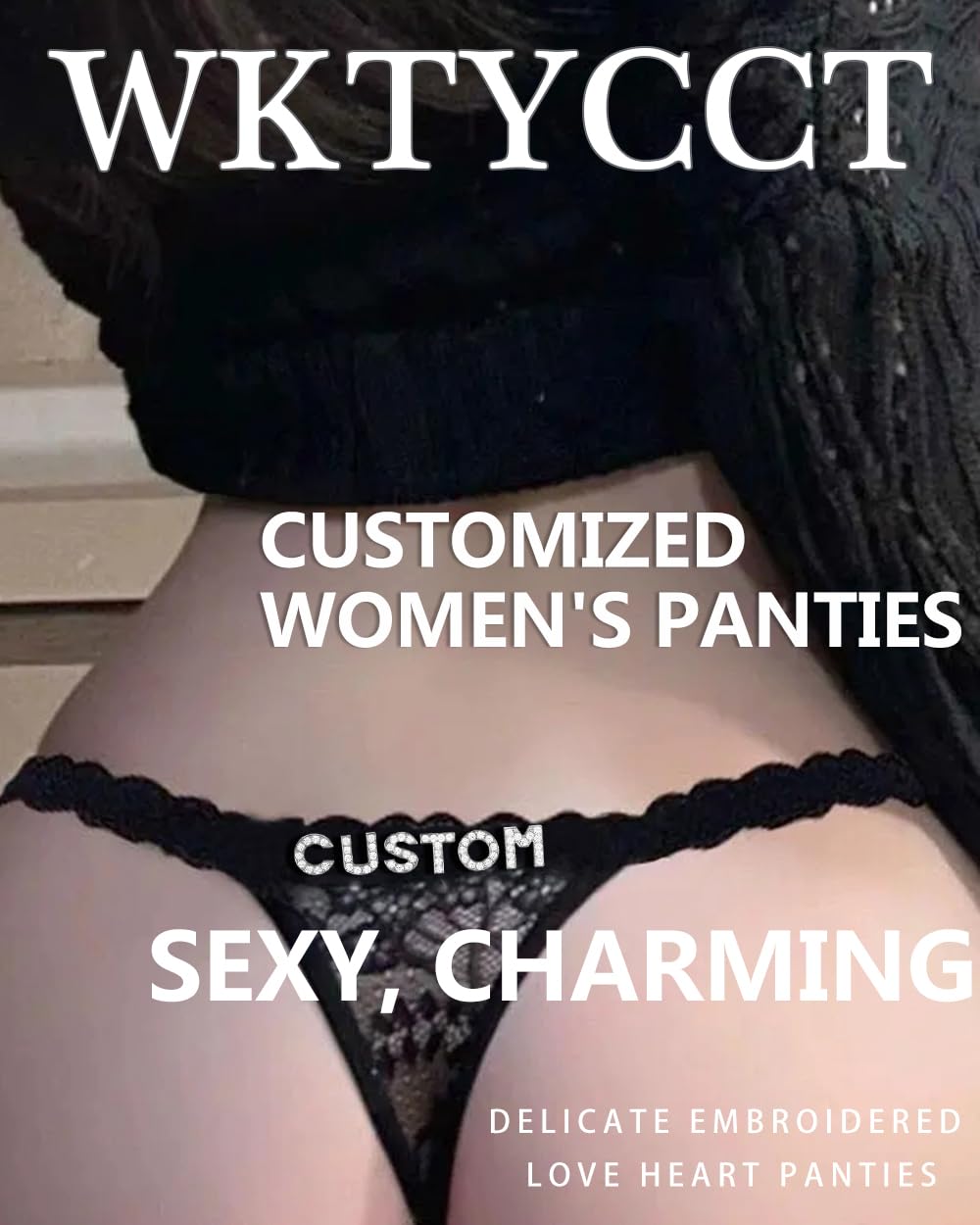 Sexy Underwear for Women Lace Panties Sexy Thong with Funny Rhinestone Letters for Couple Gifts