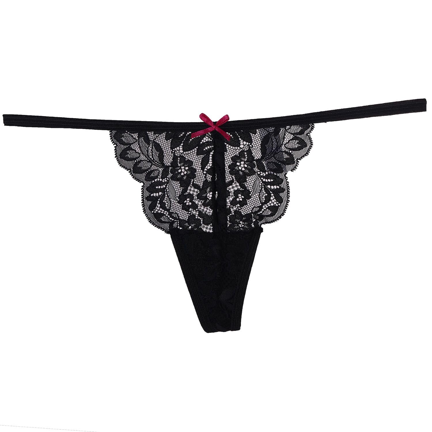 Pack of 6 Women Lacy G-String Thongs No Show Panties Sexy Underwear Assorted Lace Pattern and Colors