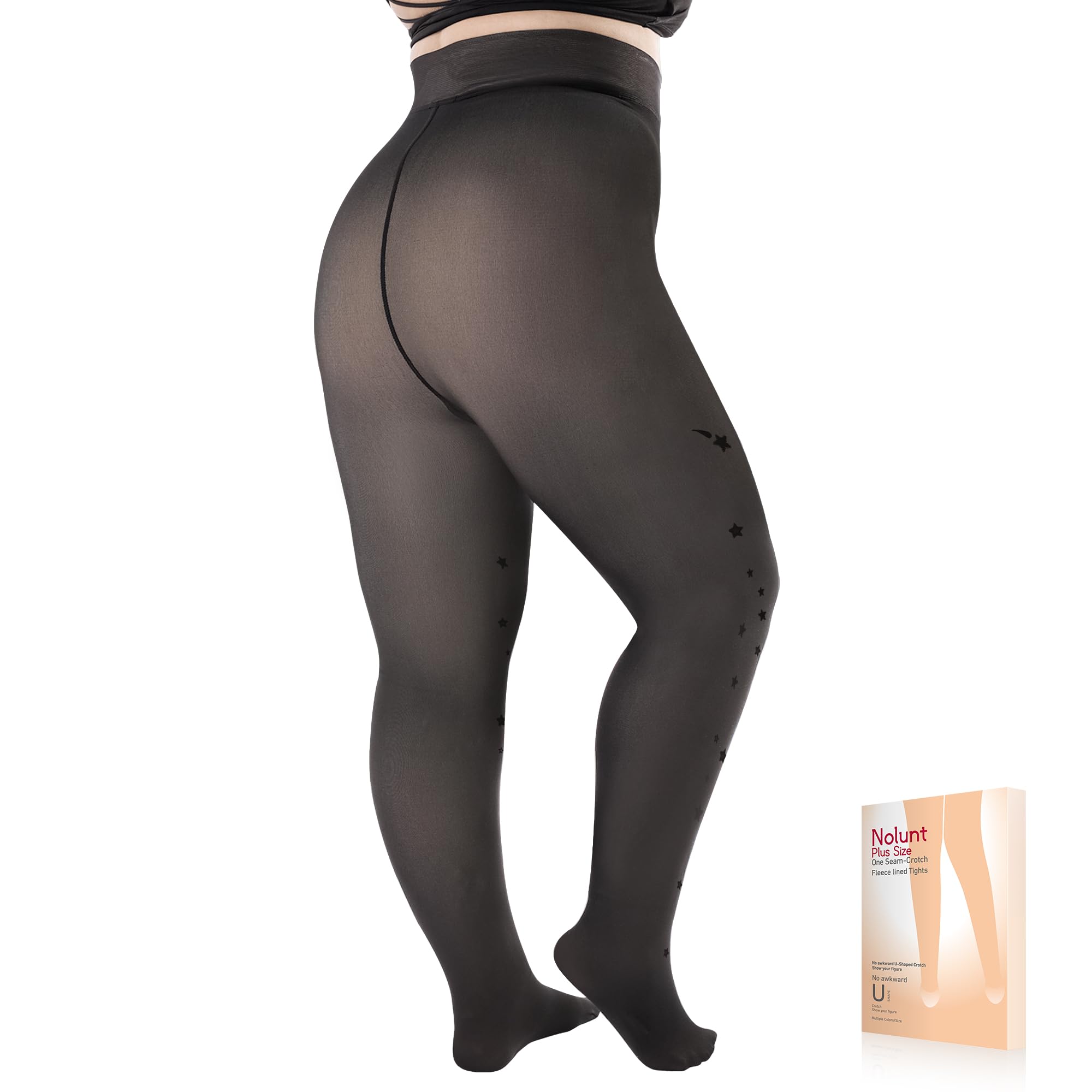 Plus Size Fleece Lined Tights Women, Fake Translucent Winter Thermal Pantyhose, High Waist Warm Thermal Leggings.