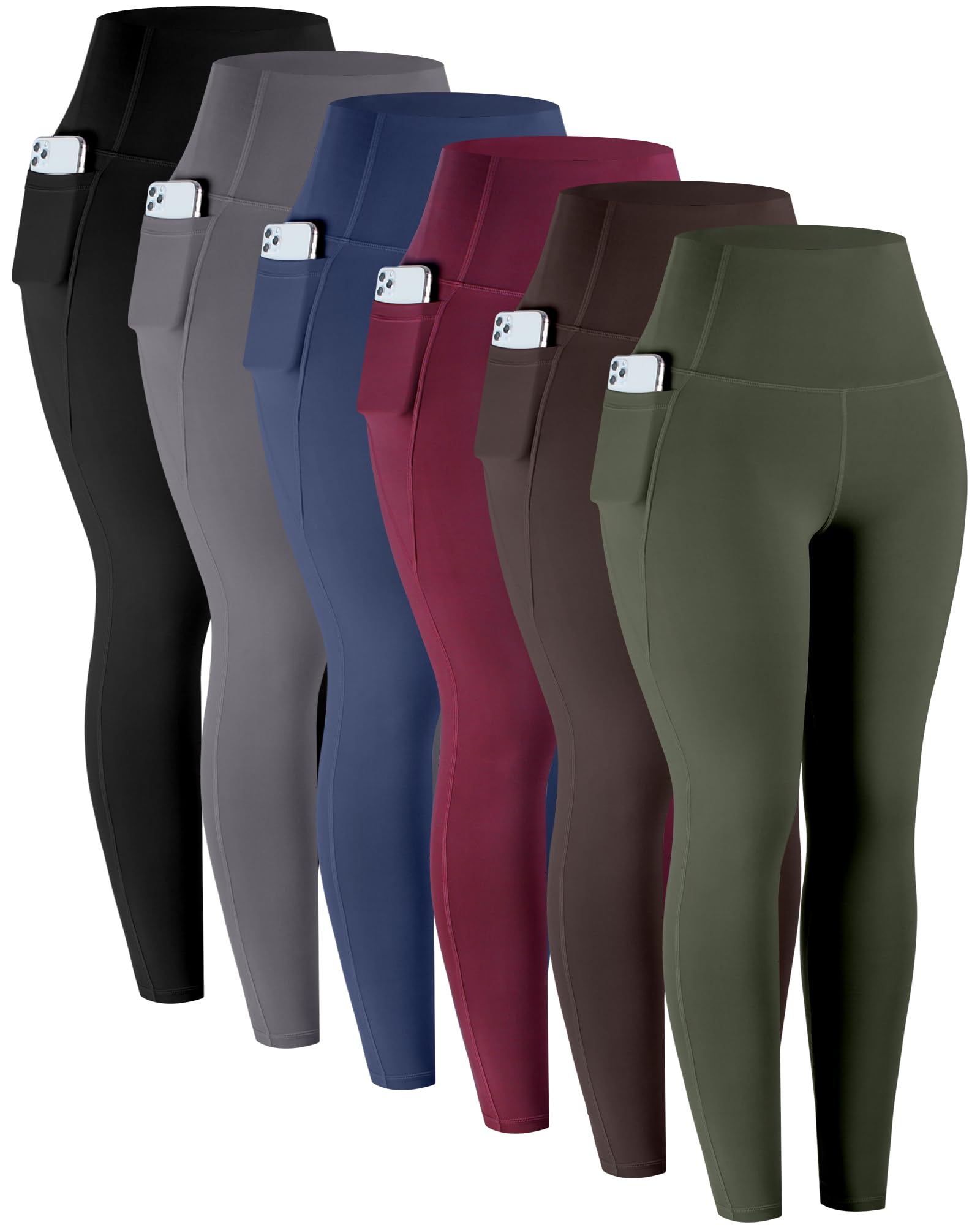 LZYVOO Leggings with Pockets for Women, 6 Packs Soft High Waisted Tummy Control Workout Yoga Pants