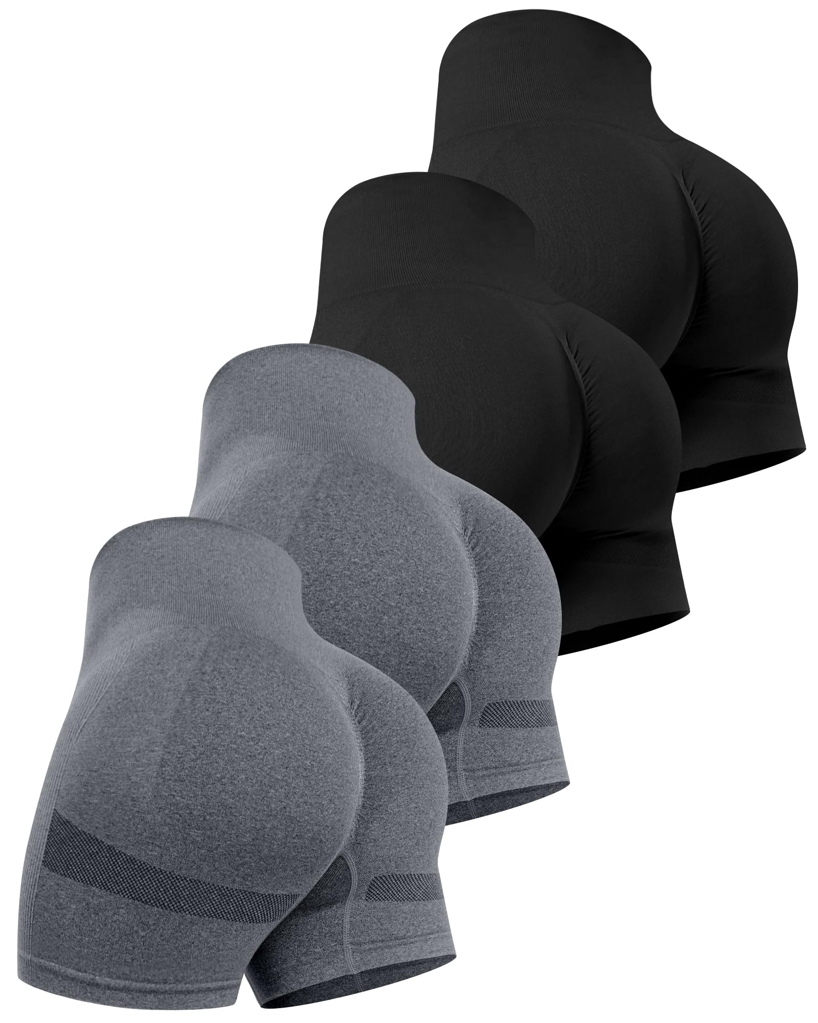 CHRLEISURE Women's 4 Packs Workout Gym Shorts, High Waisted Butt Lifting Scrunch Butt Seamless Booty Shorts