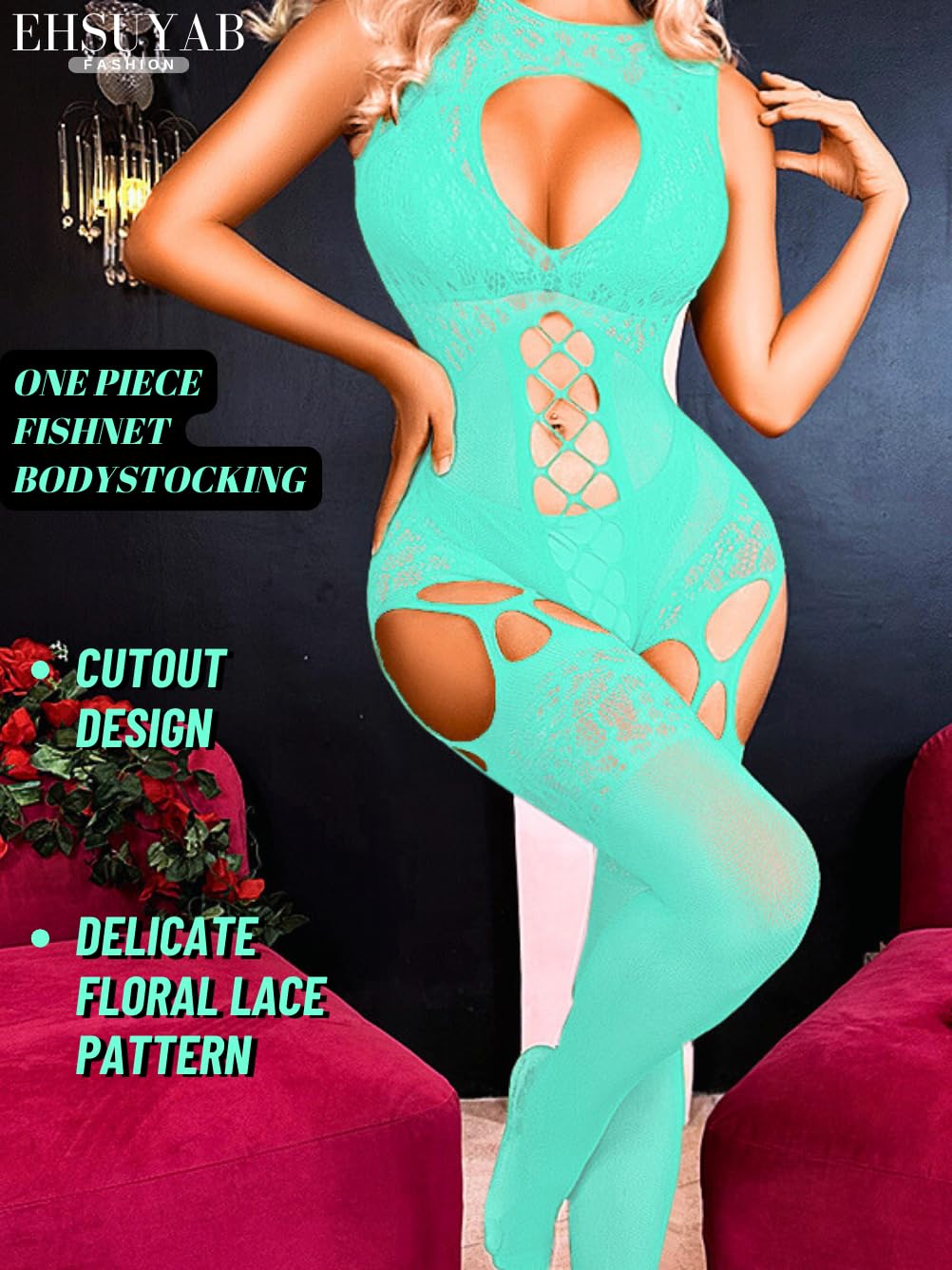 EHSUYAB Women Body Stockings Sexy, Exotic Dancer Fishnets Lingerie Glow Party, Fishnet Bodysuit Rave Outfits Club Plus Size