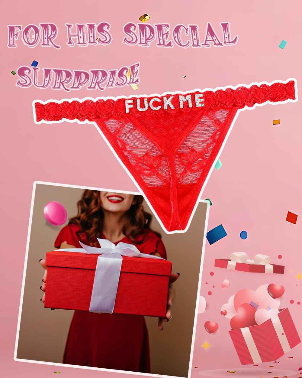 Sexy Underwear for Women Lace Panties Sexy Thong with Funny Rhinestone Letters for Couple Gifts