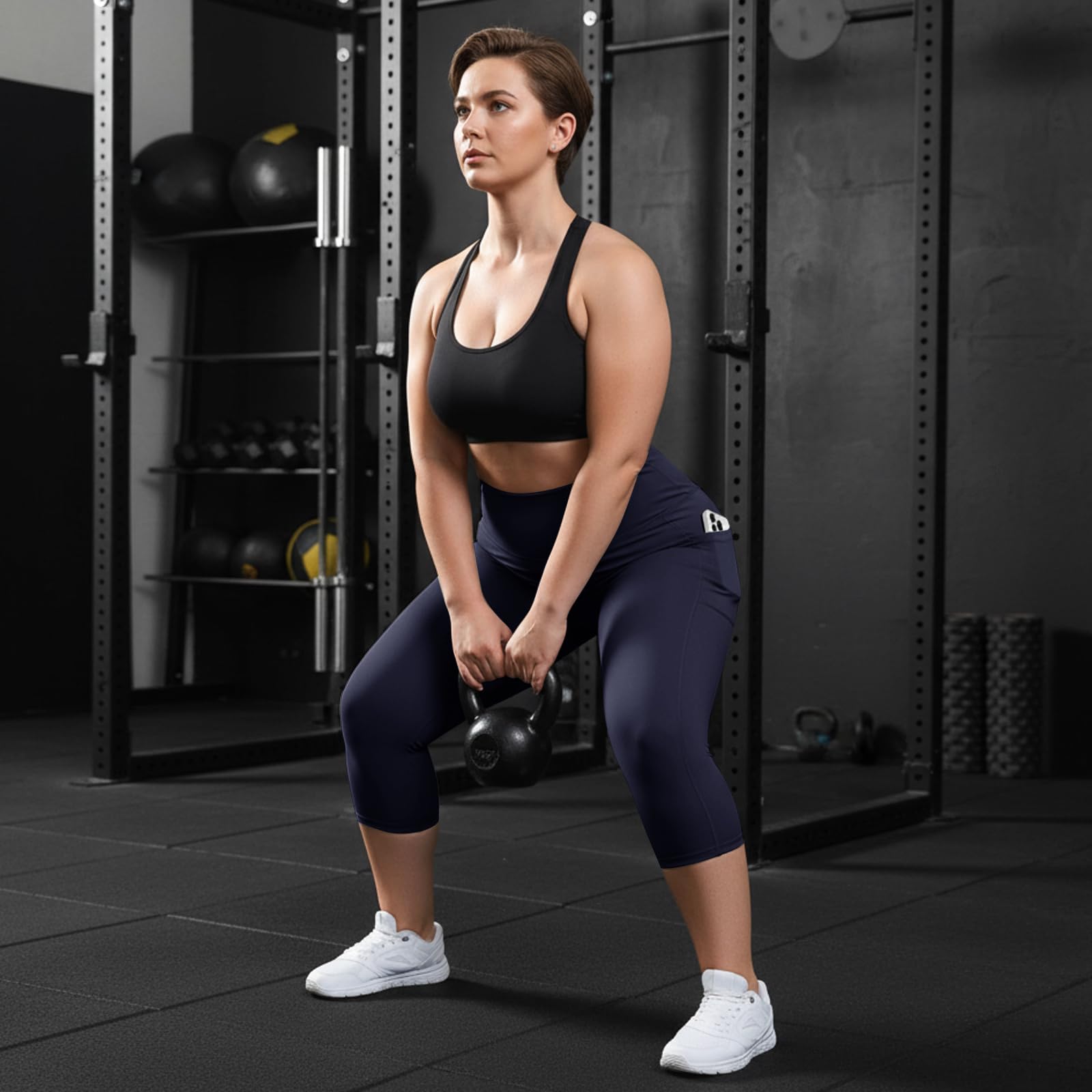 3 Pack Plus Size Leggings with Pockets for Women - High Waisted Tummy Control Spandex Soft Black Workout Yoga Pants