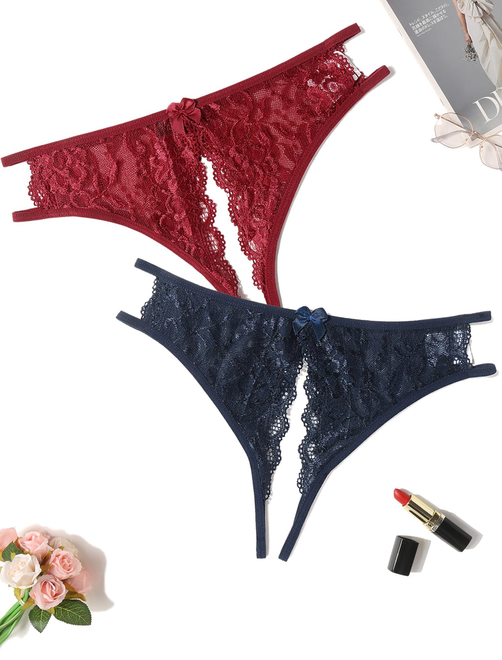 Avidlove Women Lace Panties Sexy Thong Underwear Floral Lace Briefs with Cute Bow Center
