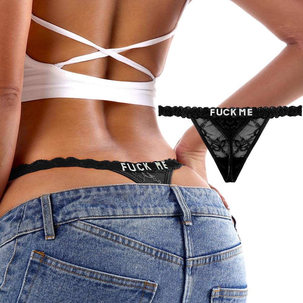 Sexy Underwear for Women Lace Panties Sexy Thong with Funny Rhinestone Letters for Couple Gifts