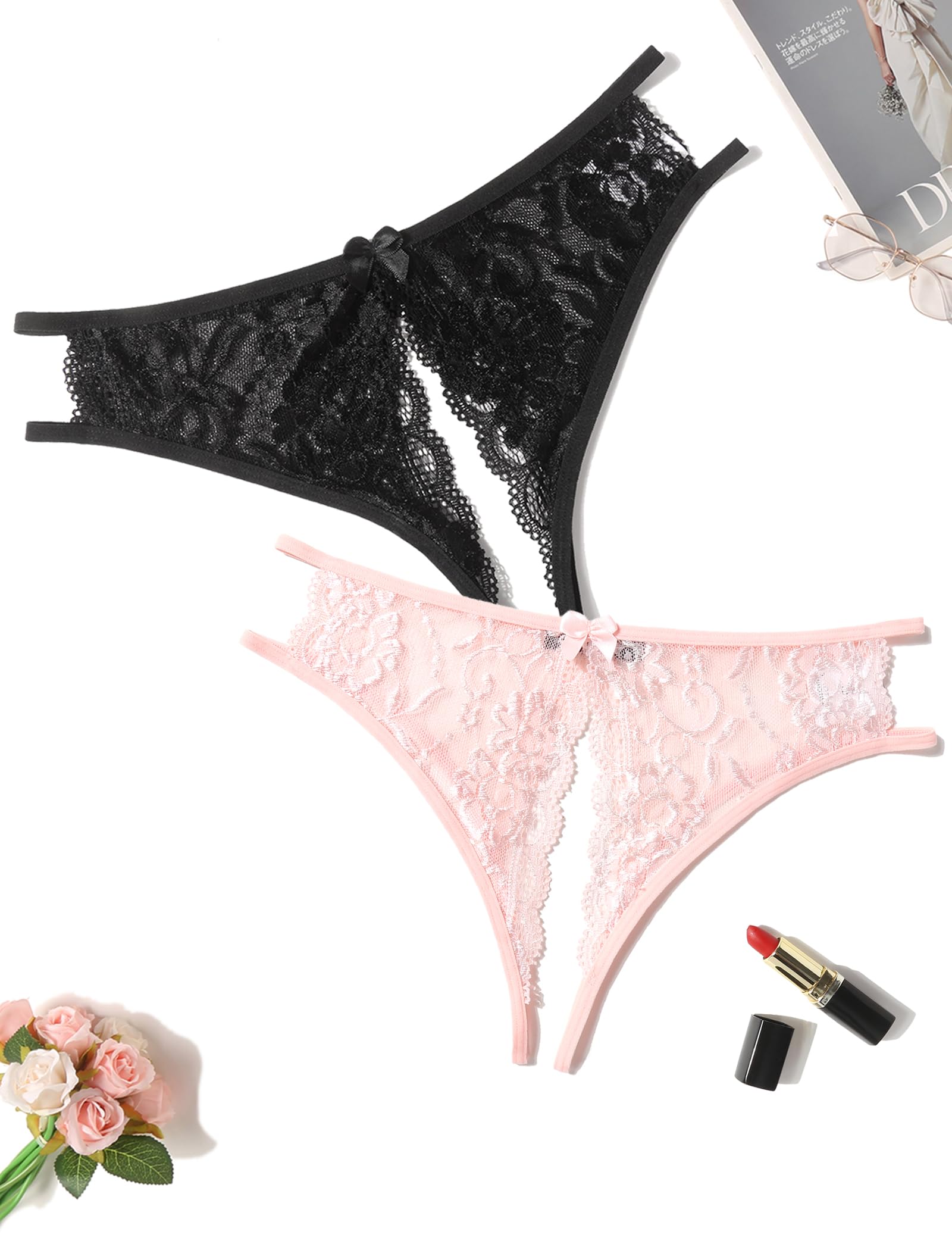 Avidlove Women Lace Panties Sexy Thong Underwear Floral Lace Briefs with Cute Bow Center