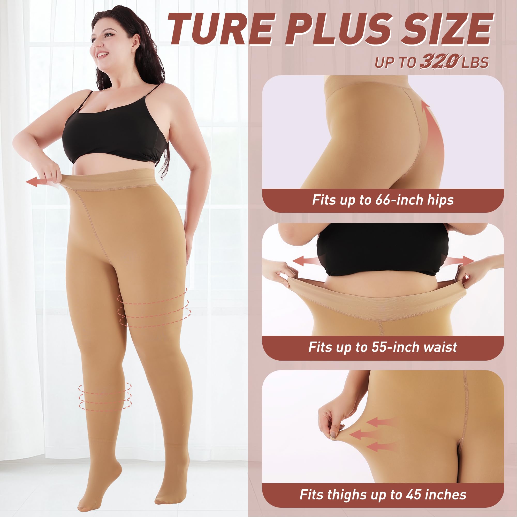 Plus Size Fleece Lined Tights Women, Fake Translucent Winter Thermal Pantyhose, High Waist Warm Thermal Leggings.