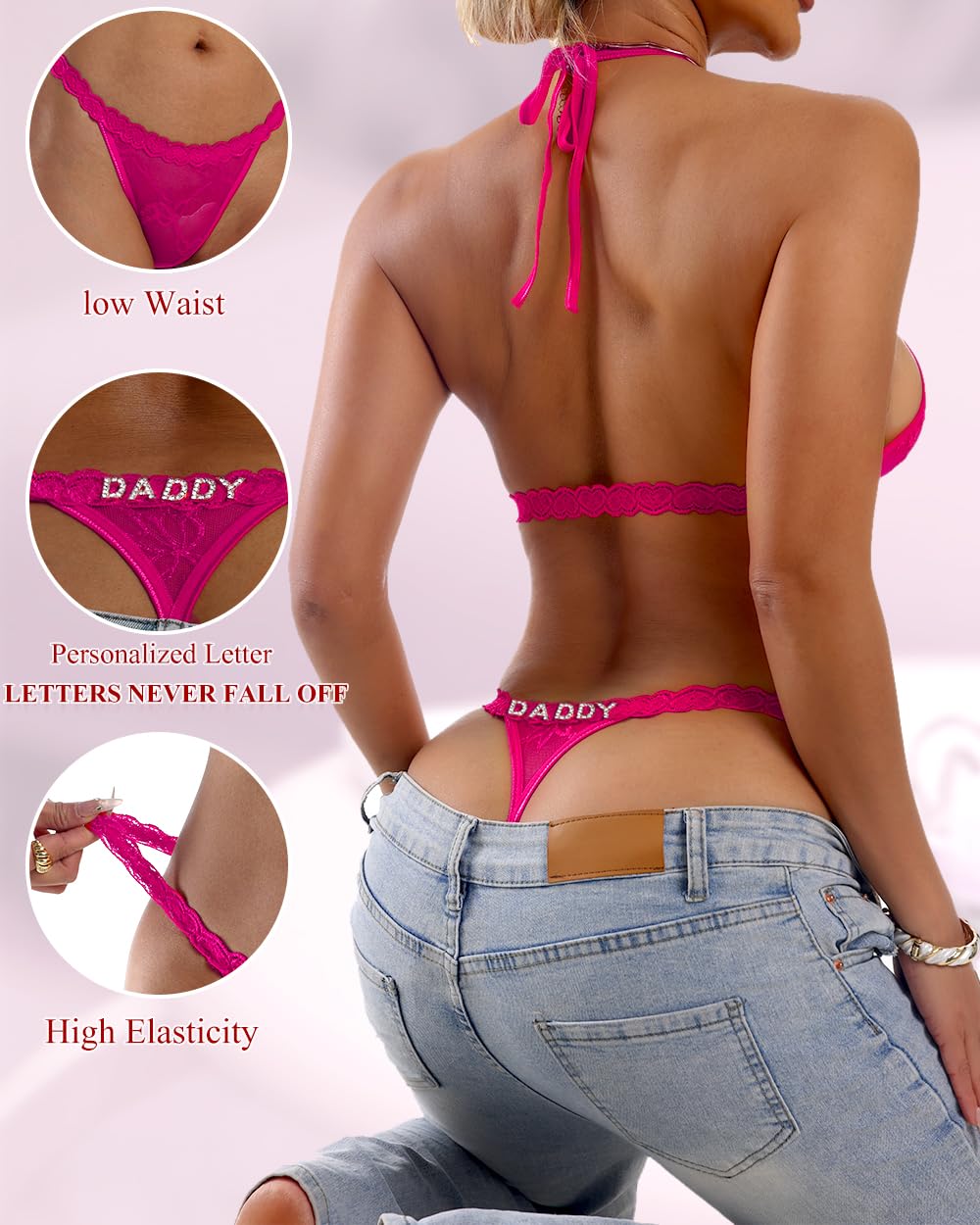 Sexy Underwear for Women Lace Panties Sexy Thong with Funny Rhinestone Letters for Couple Gifts