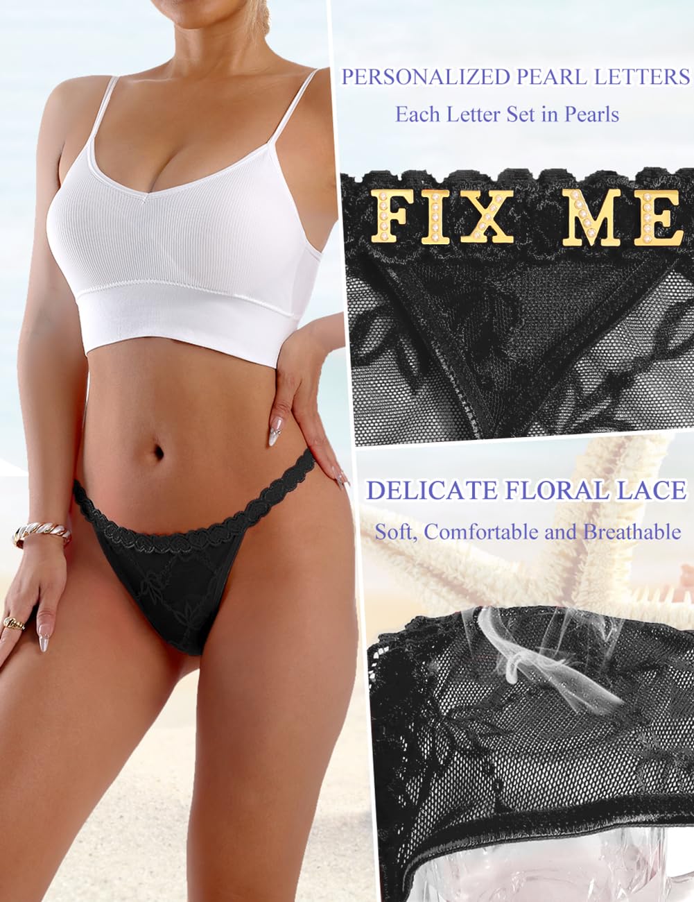 Sexy Underwear for Women Lace Panties Sexy Thong with Funny Rhinestone Letters for Couple Gifts