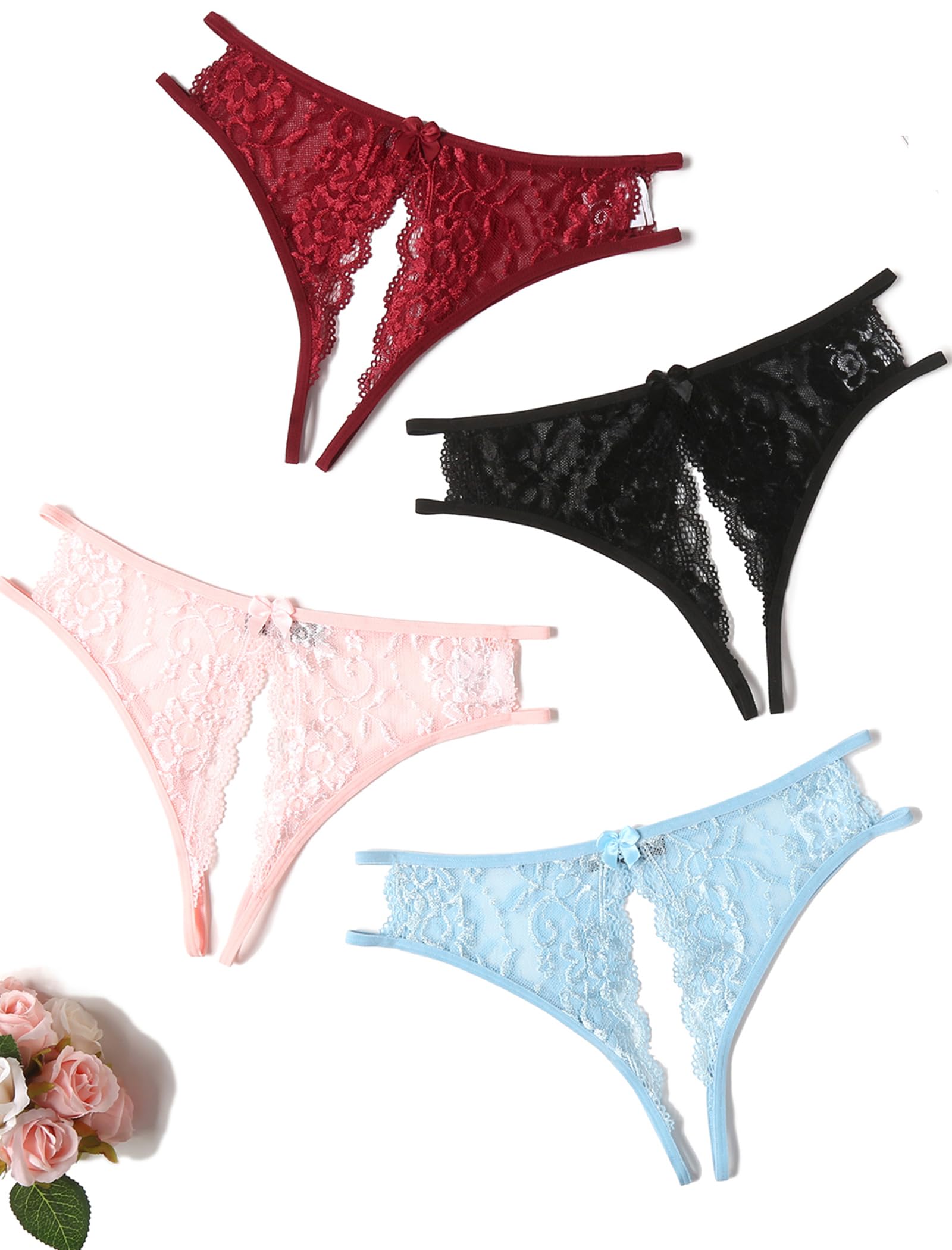 Avidlove Women Lace Panties Sexy Thong Underwear Floral Lace Briefs with Cute Bow Center