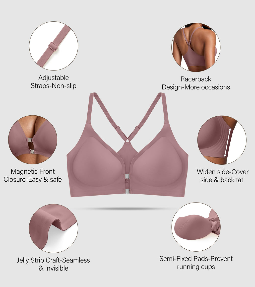 DEANGELMON Front Closure Bras for Women Racerback Bra No Underwire Seamless Push Up T-Shirts Bras Supportive Womens Bralettes