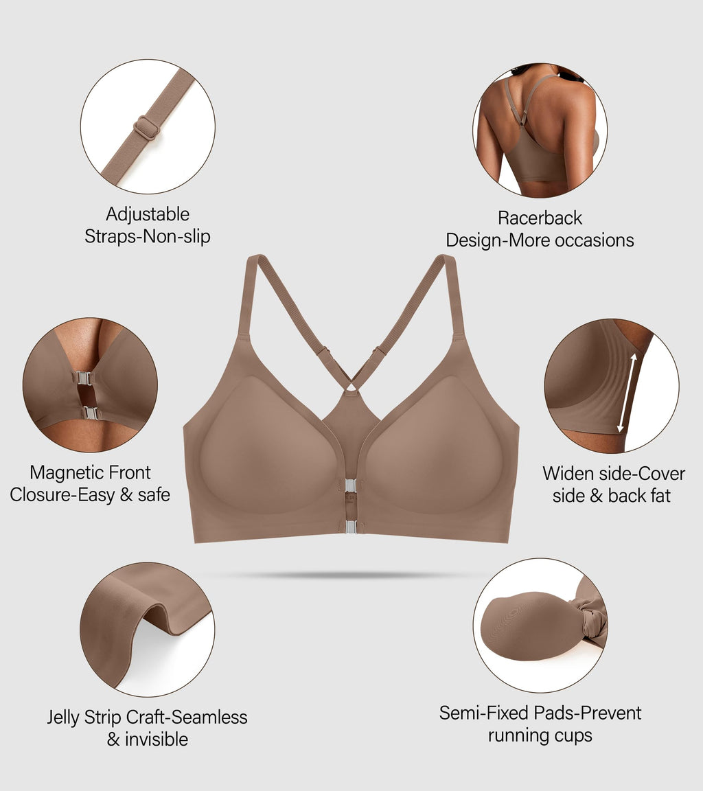 DEANGELMON Front Closure Bras for Women Racerback Bra No Underwire Seamless Push Up T-Shirts Bras Supportive Womens Bralettes