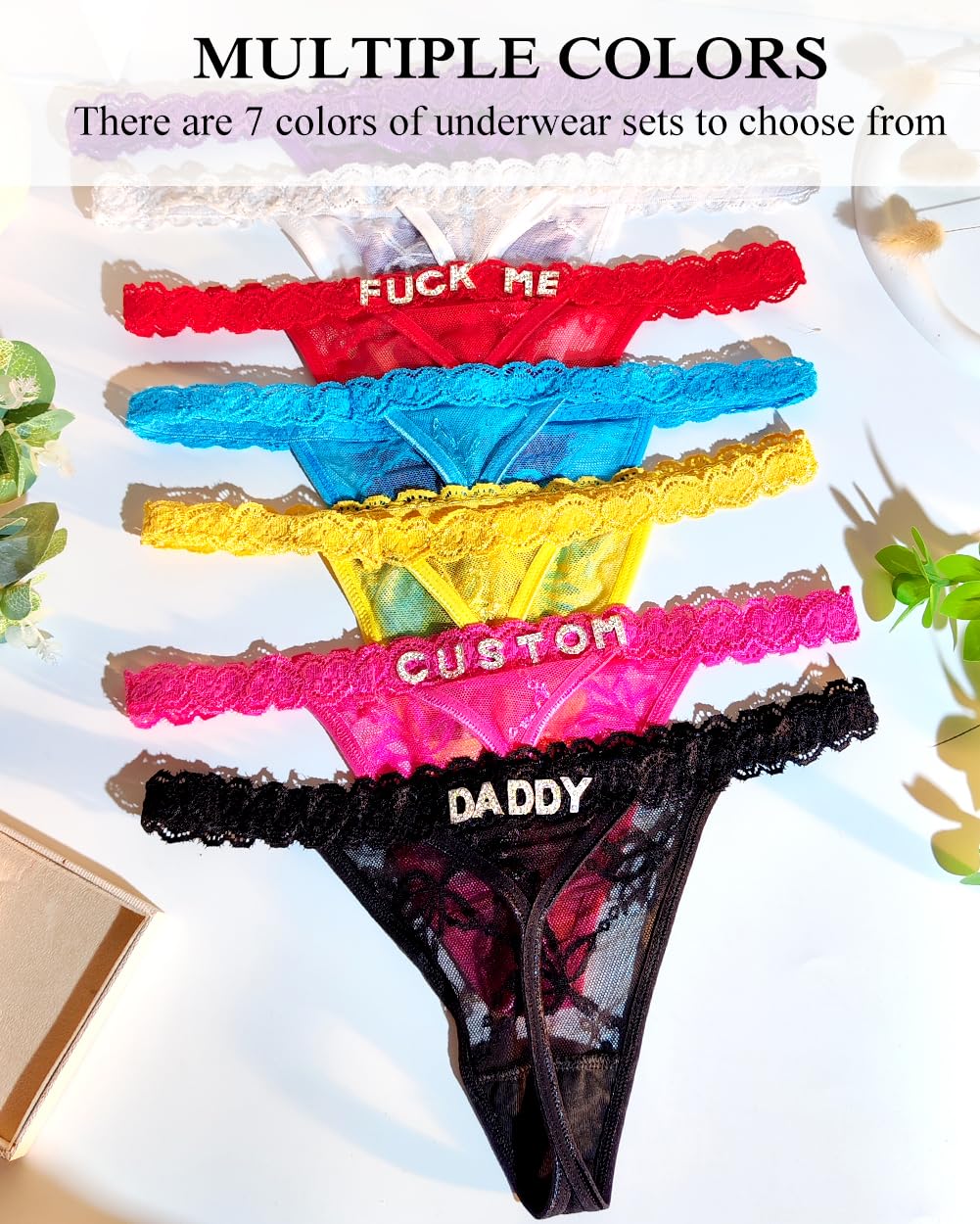 Sexy Underwear for Women Lace Panties Sexy Thong with Funny Rhinestone Letters for Couple Gifts