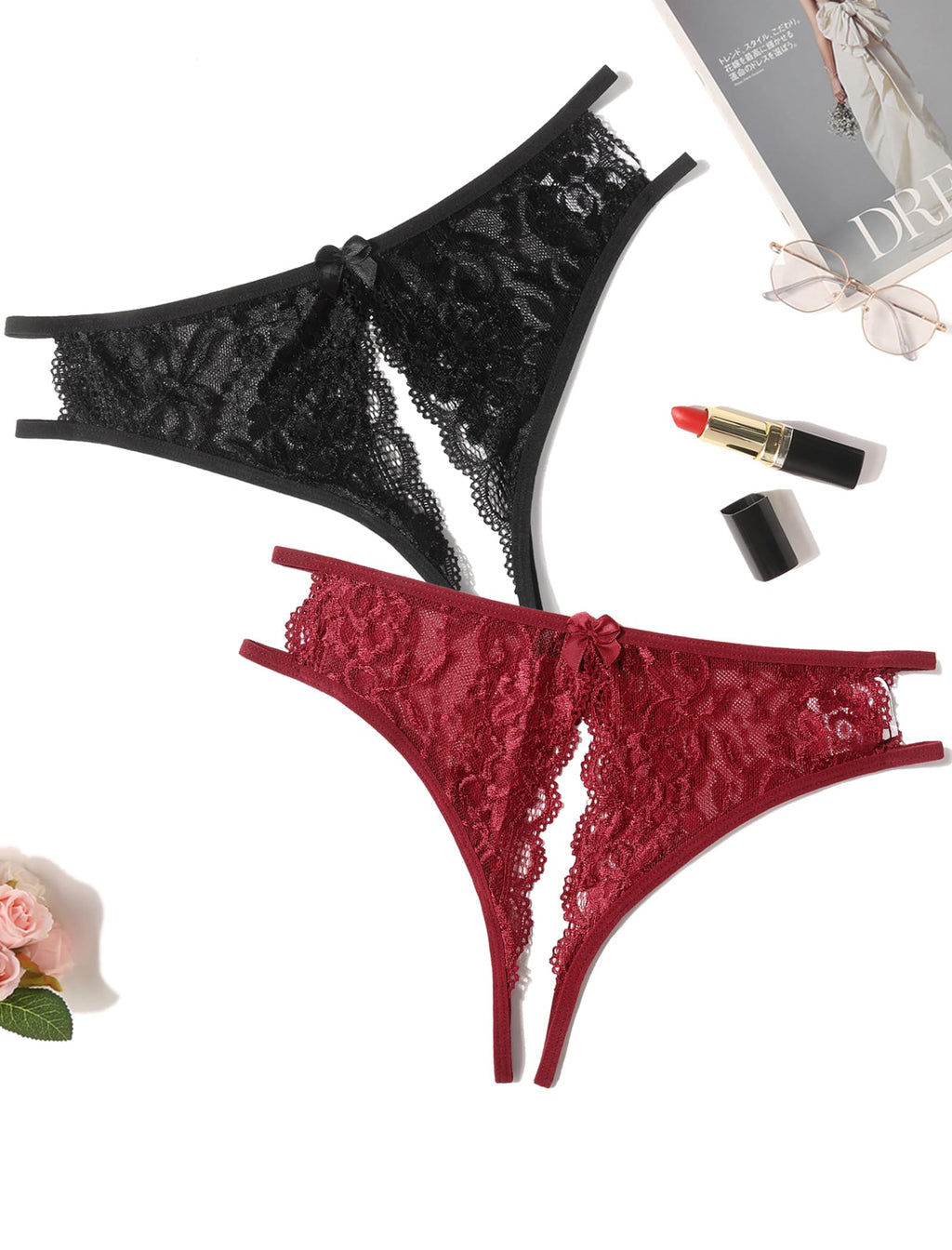 Avidlove Women Lace Panties Sexy Thong Underwear Floral Lace Briefs with Cute Bow Center