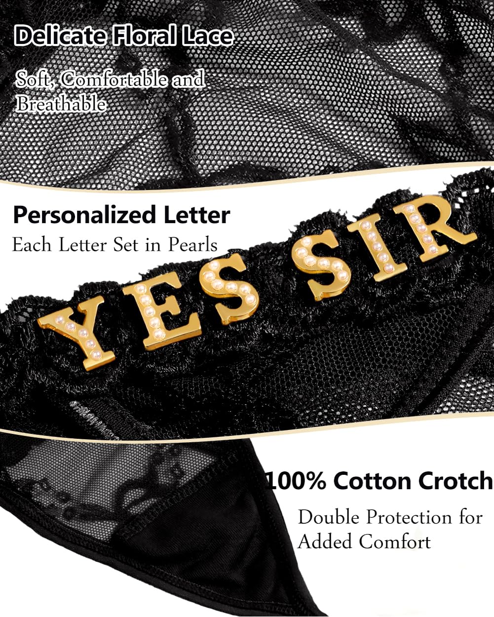 Sexy Underwear for Women Lace Panties Sexy Thong with Funny Rhinestone Letters for Couple Gifts