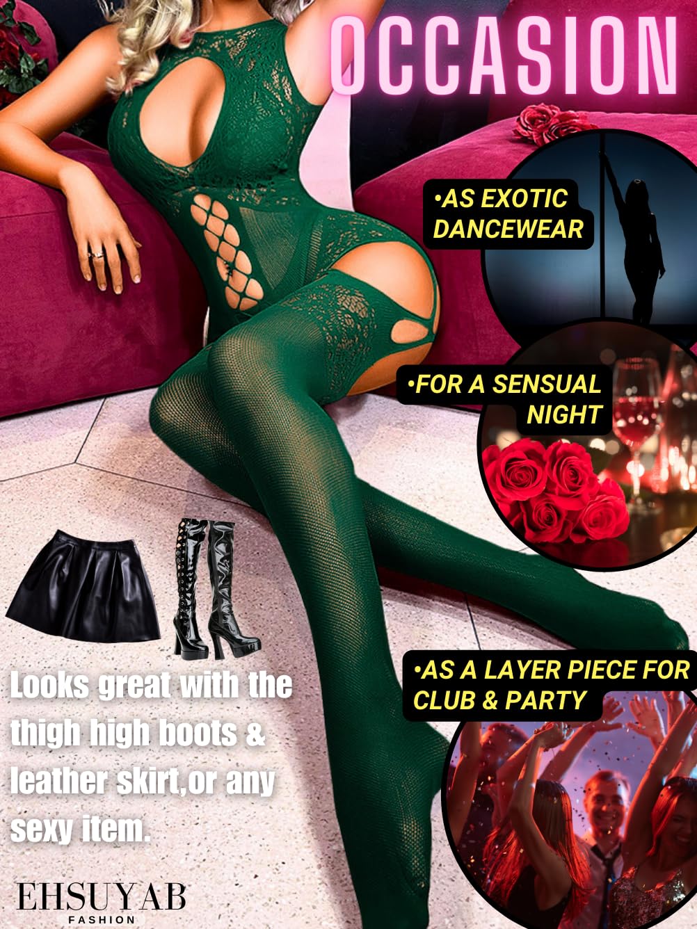 EHSUYAB Women Body Stockings Sexy, Exotic Dancer Fishnets Lingerie Glow Party, Fishnet Bodysuit Rave Outfits Club Plus Size