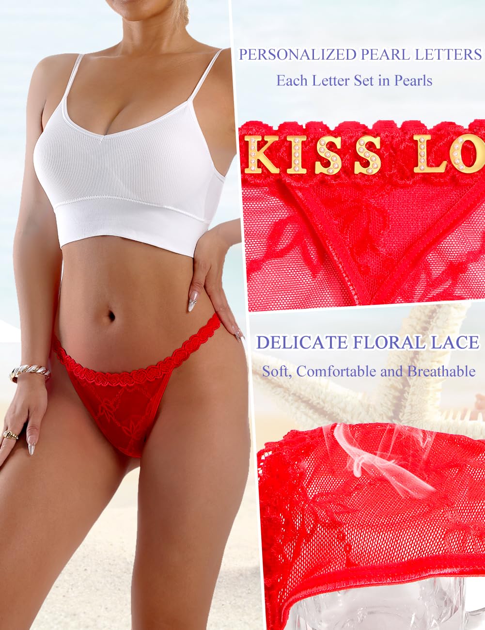 Sexy Underwear for Women Lace Panties Sexy Thong with Funny Rhinestone Letters for Couple Gifts