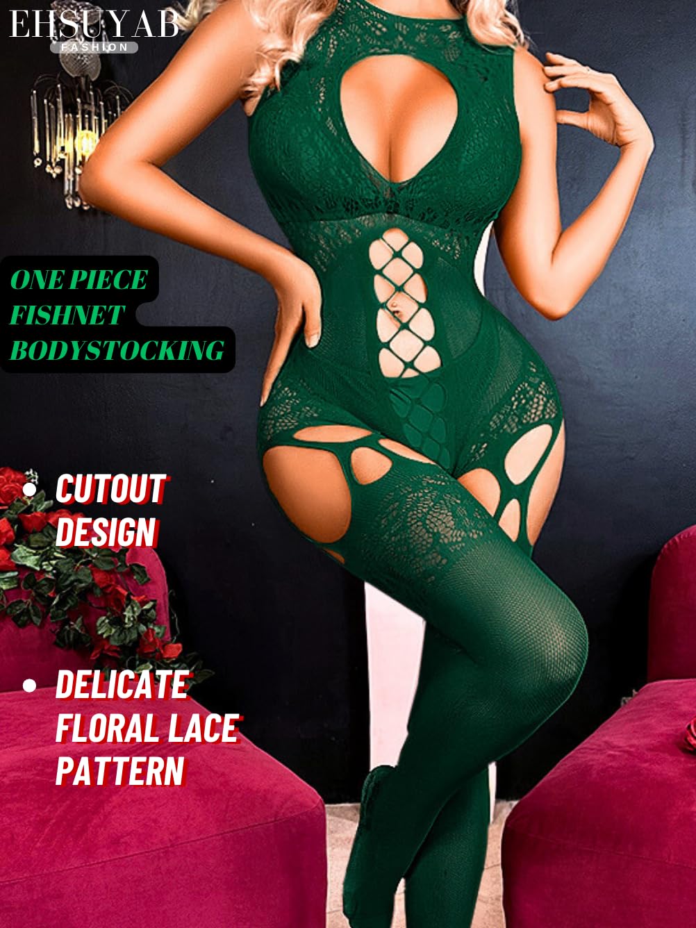EHSUYAB Women Body Stockings Sexy, Exotic Dancer Fishnets Lingerie Glow Party, Fishnet Bodysuit Rave Outfits Club Plus Size