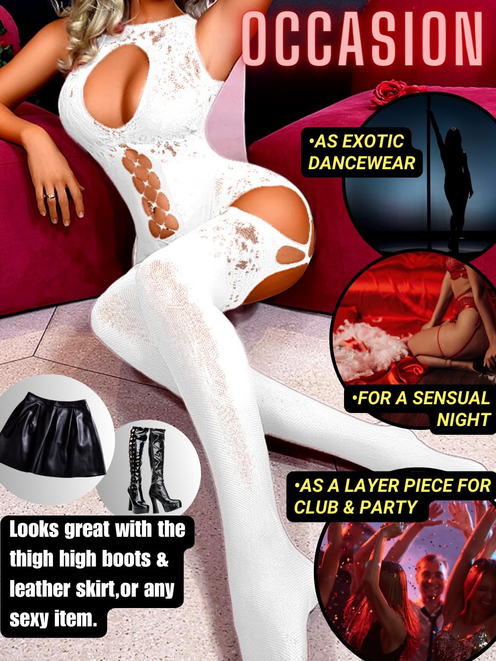 EHSUYAB Women Body Stockings Sexy, Exotic Dancer Fishnets Lingerie Glow Party, Fishnet Bodysuit Rave Outfits Club Plus Size