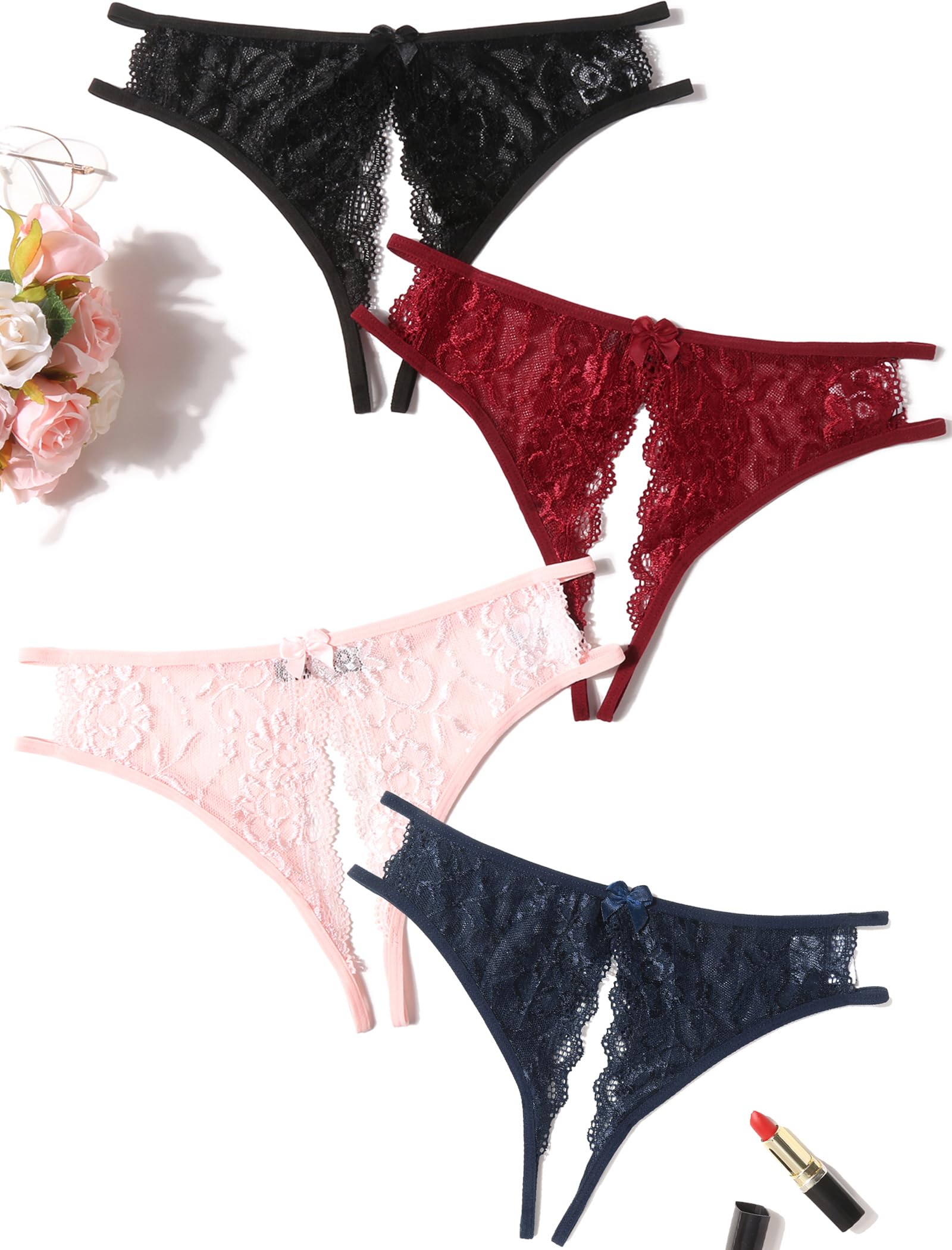 Avidlove Women Lace Panties Sexy Thong Underwear Floral Lace Briefs with Cute Bow Center