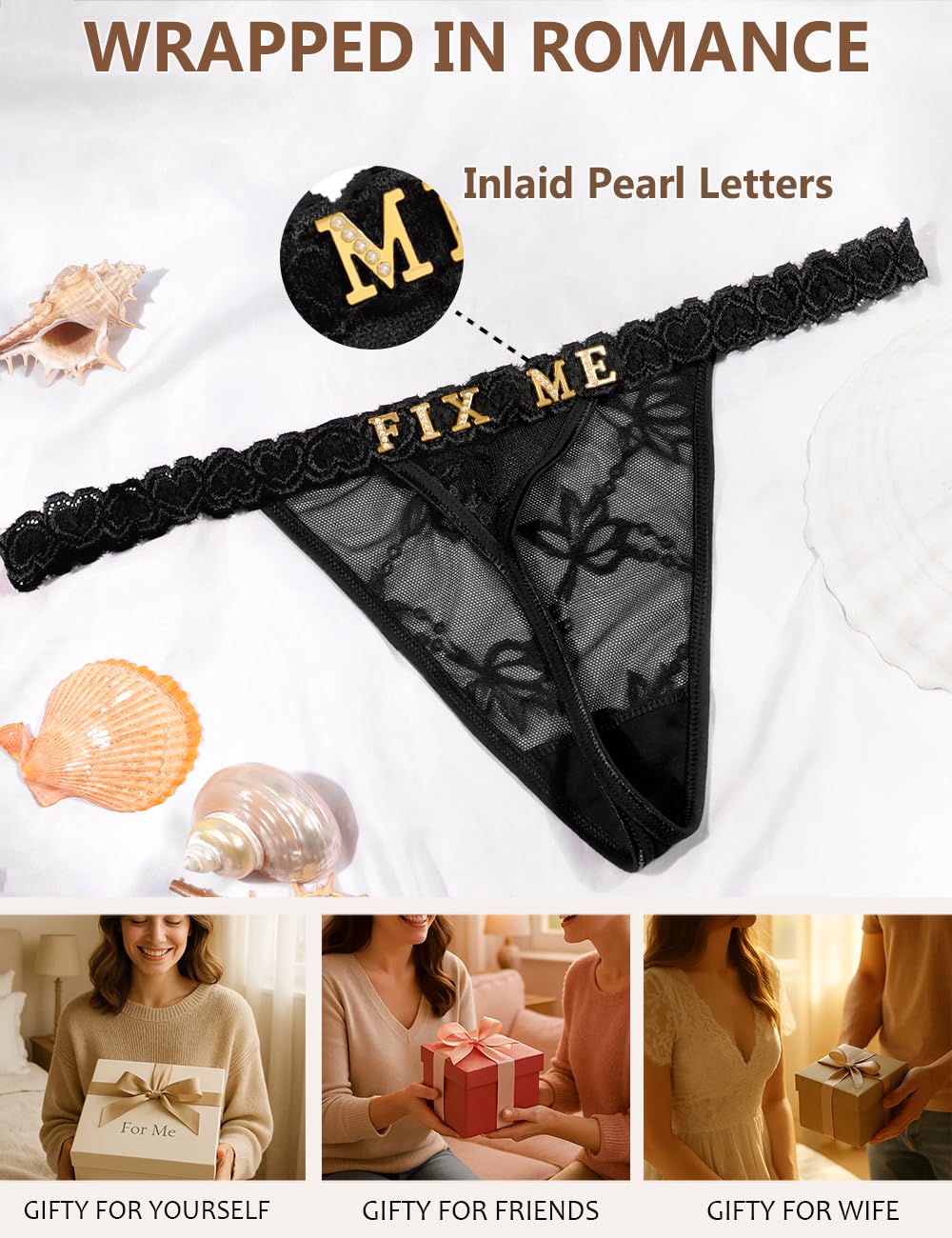Sexy Underwear for Women Lace Panties Sexy Thong with Funny Rhinestone Letters for Couple Gifts