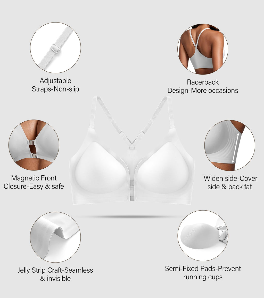 DEANGELMON Front Closure Bras for Women Racerback Bra No Underwire Seamless Push Up T-Shirts Bras Supportive Womens Bralettes