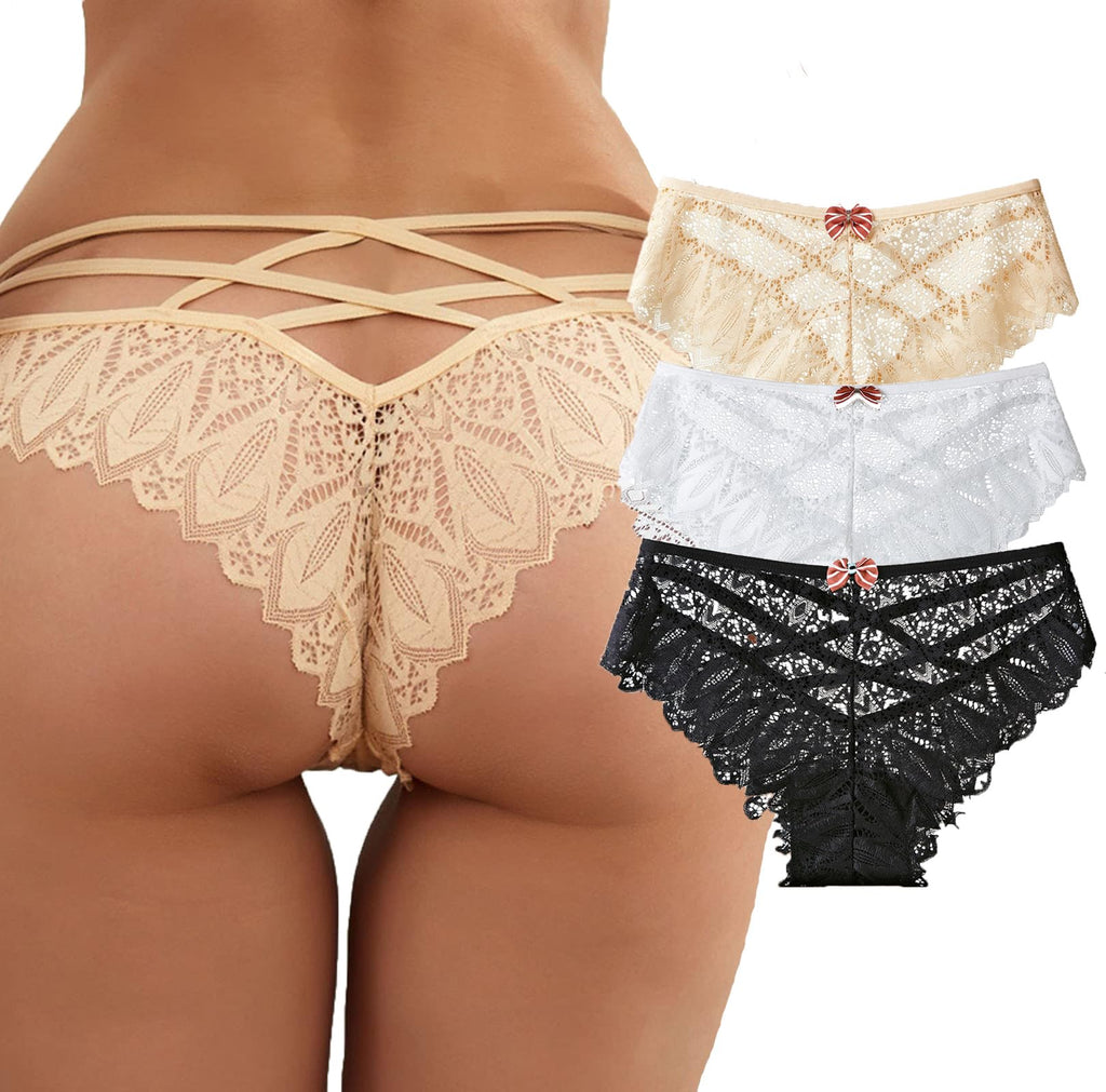 Womens Sexy Thongs Lace Panties Underwear Low Rise Plus Size Underpants Pack of 1-3
