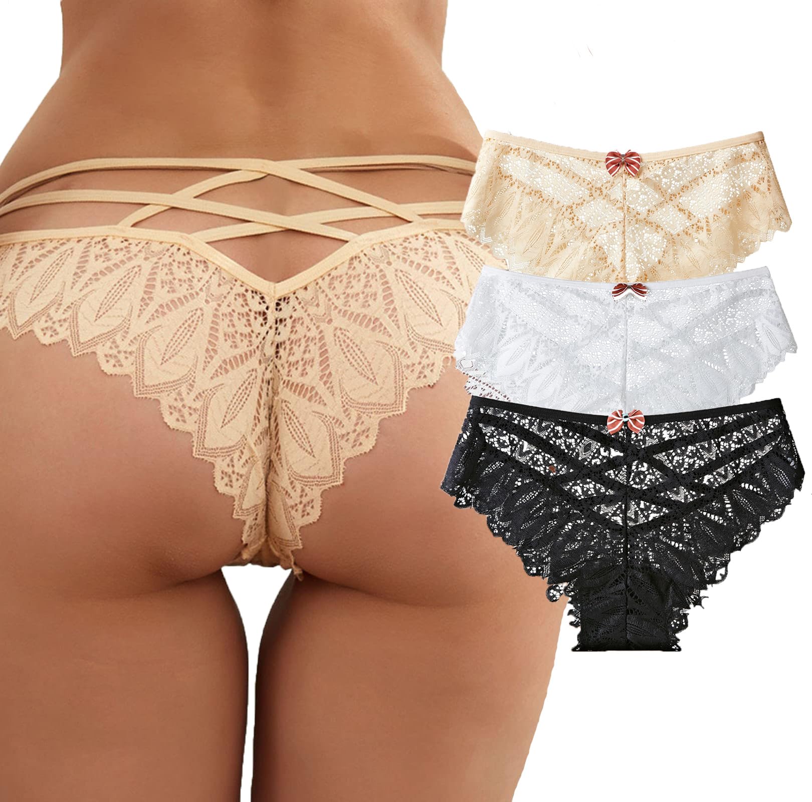 Womens Sexy Thongs Lace Panties Underwear Low Rise Plus Size Underpants Pack of 1-3