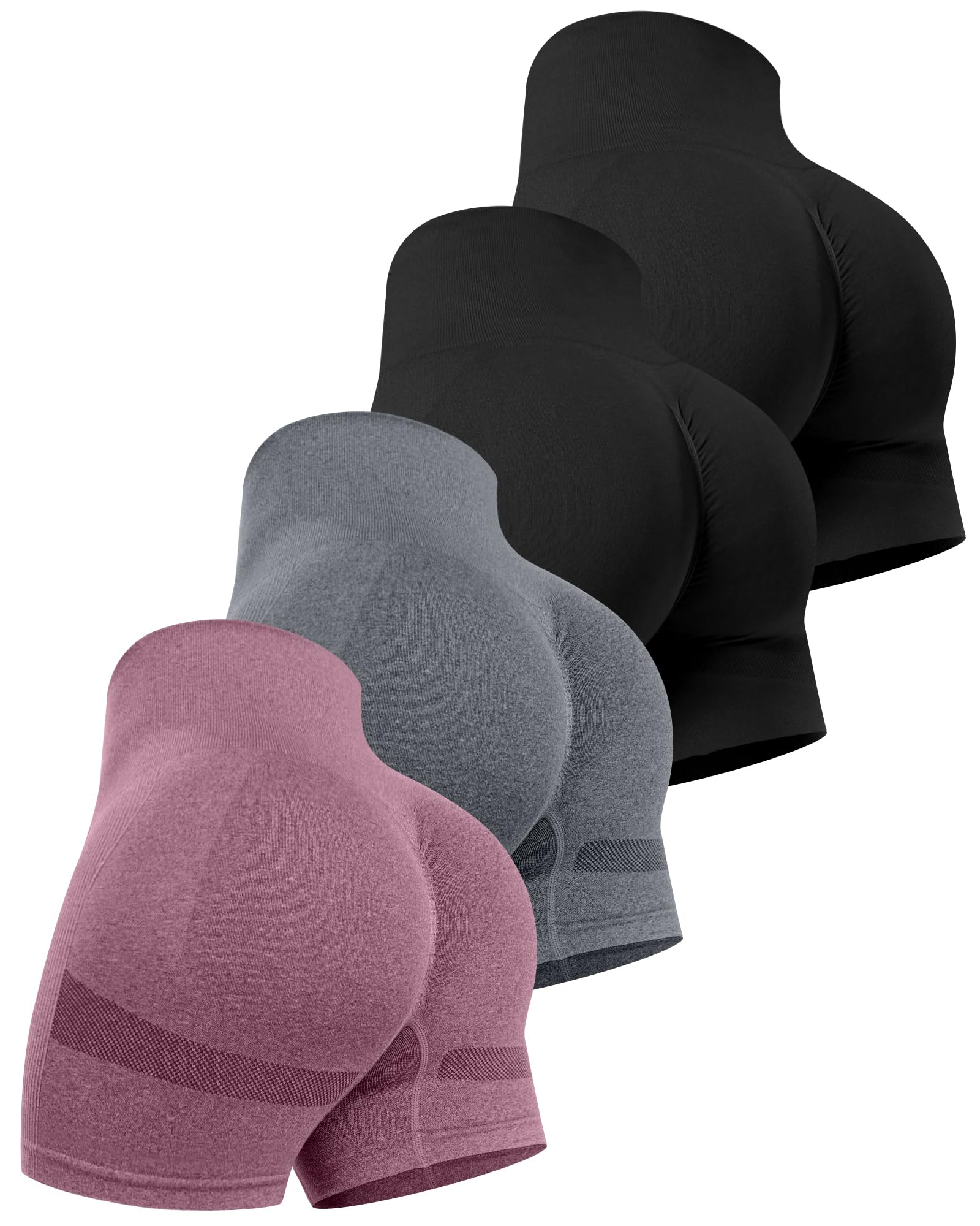 CHRLEISURE Women's 4 Packs Workout Gym Shorts, High Waisted Butt Lifting Scrunch Butt Seamless Booty Shorts
