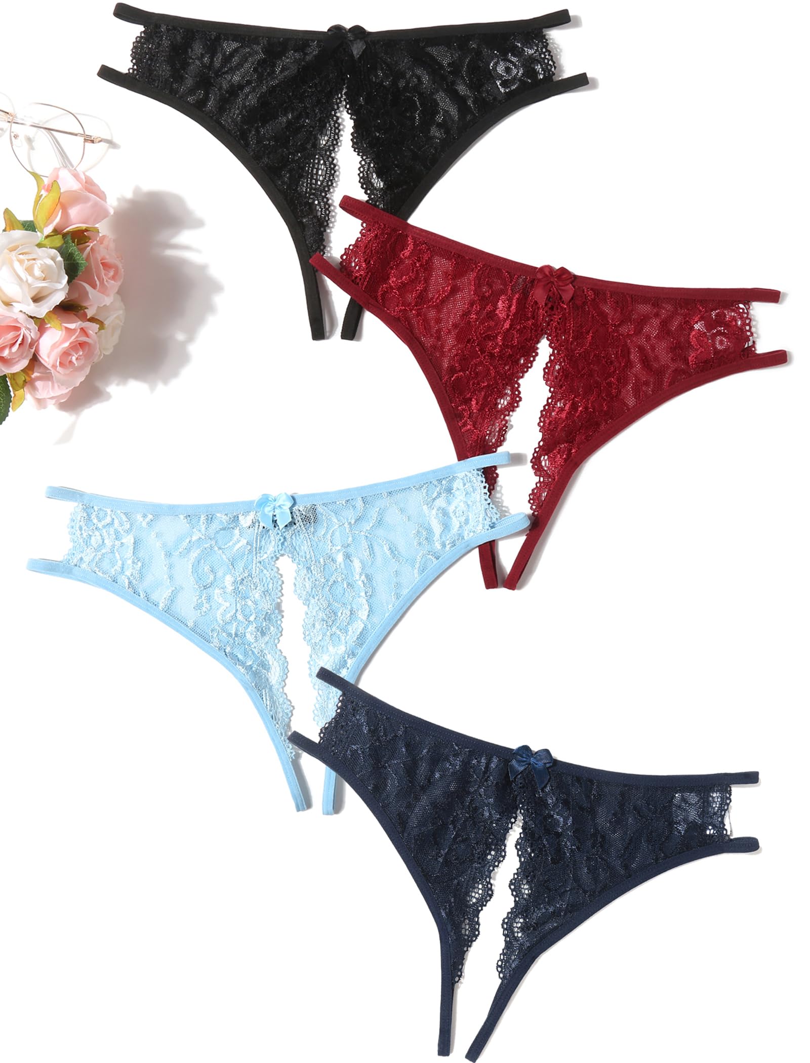 Avidlove Women Lace Panties Sexy Thong Underwear Floral Lace Briefs with Cute Bow Center