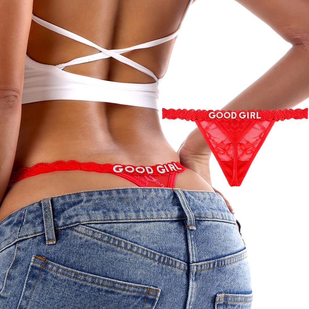 Sexy Underwear for Women Lace Panties Sexy Thong with Funny Rhinestone Letters for Couple Gifts