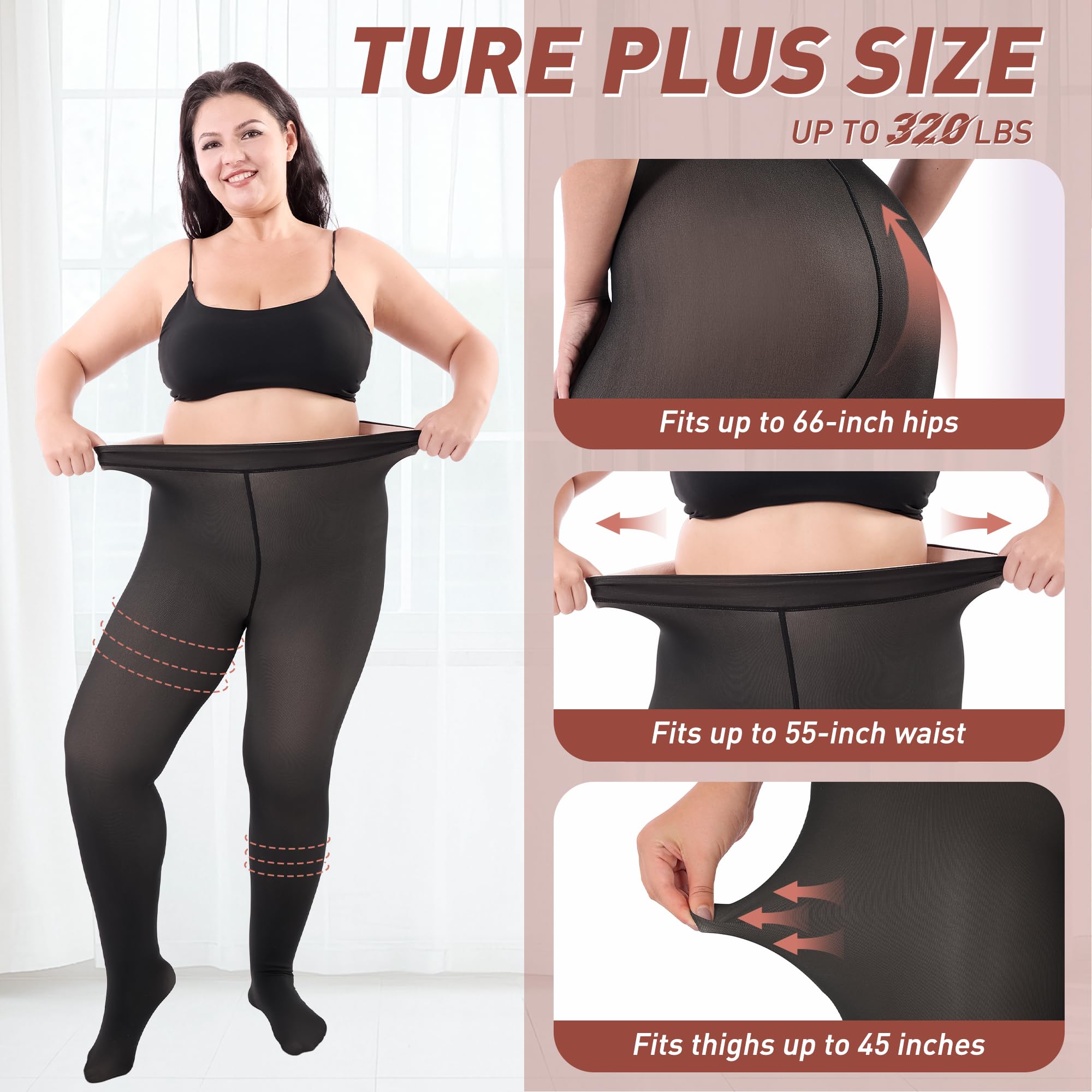 Plus Size Fleece Lined Tights Women, Fake Translucent Winter Thermal Pantyhose, High Waist Warm Thermal Leggings.