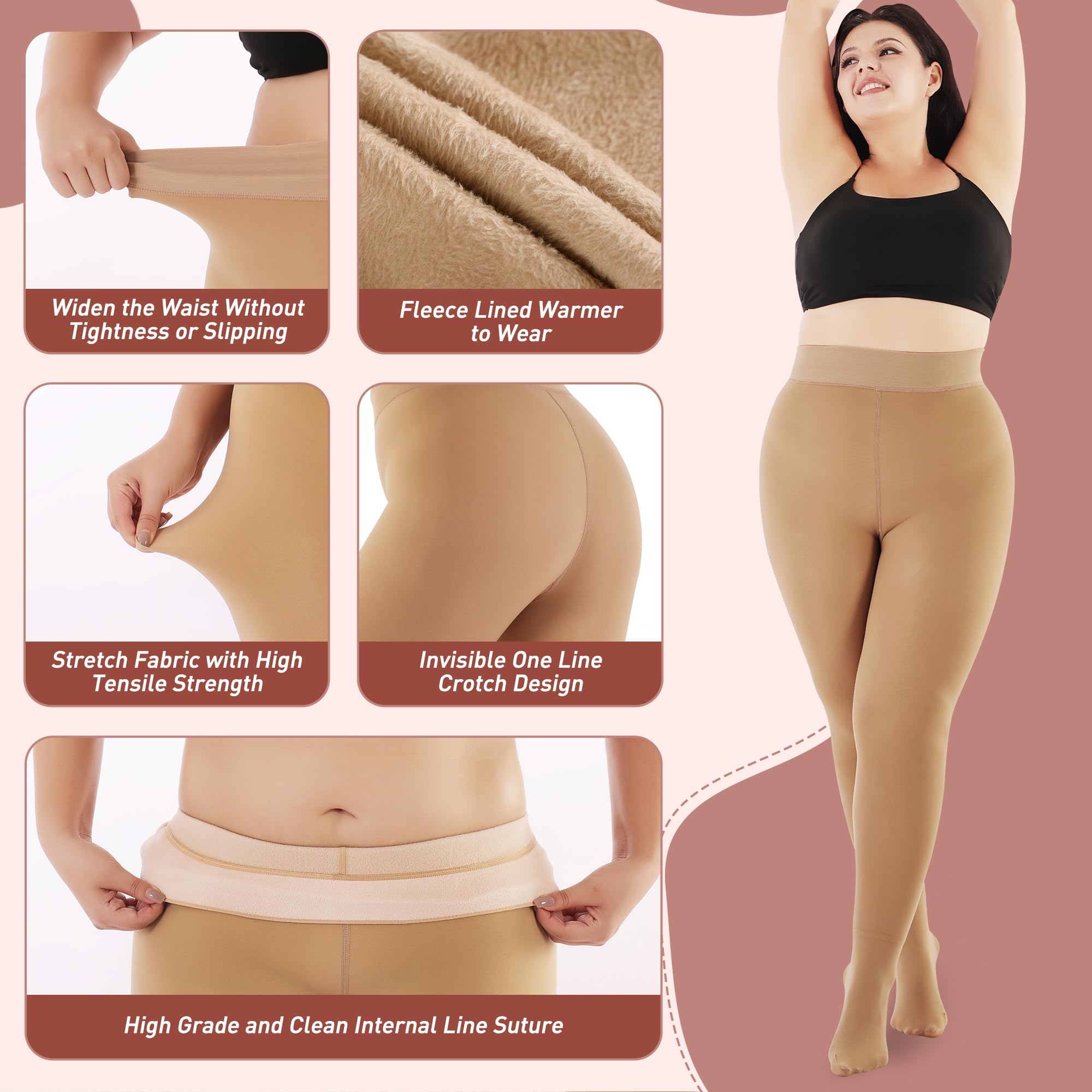 Plus Size Fleece Lined Tights Women, Fake Translucent Winter Thermal Pantyhose, High Waist Warm Thermal Leggings.
