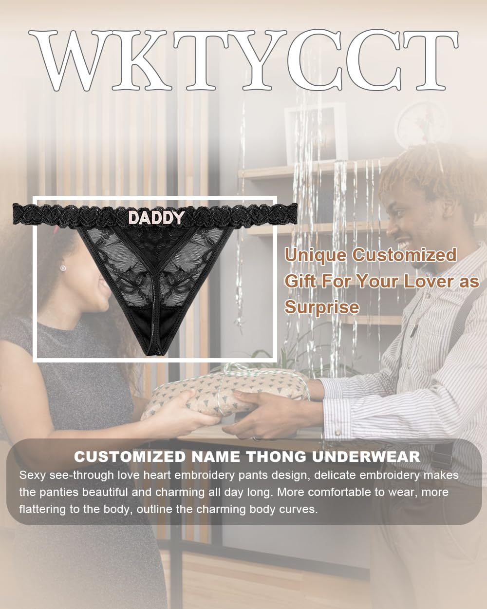 Sexy Underwear for Women Lace Panties Sexy Thong with Funny Rhinestone Letters for Couple Gifts
