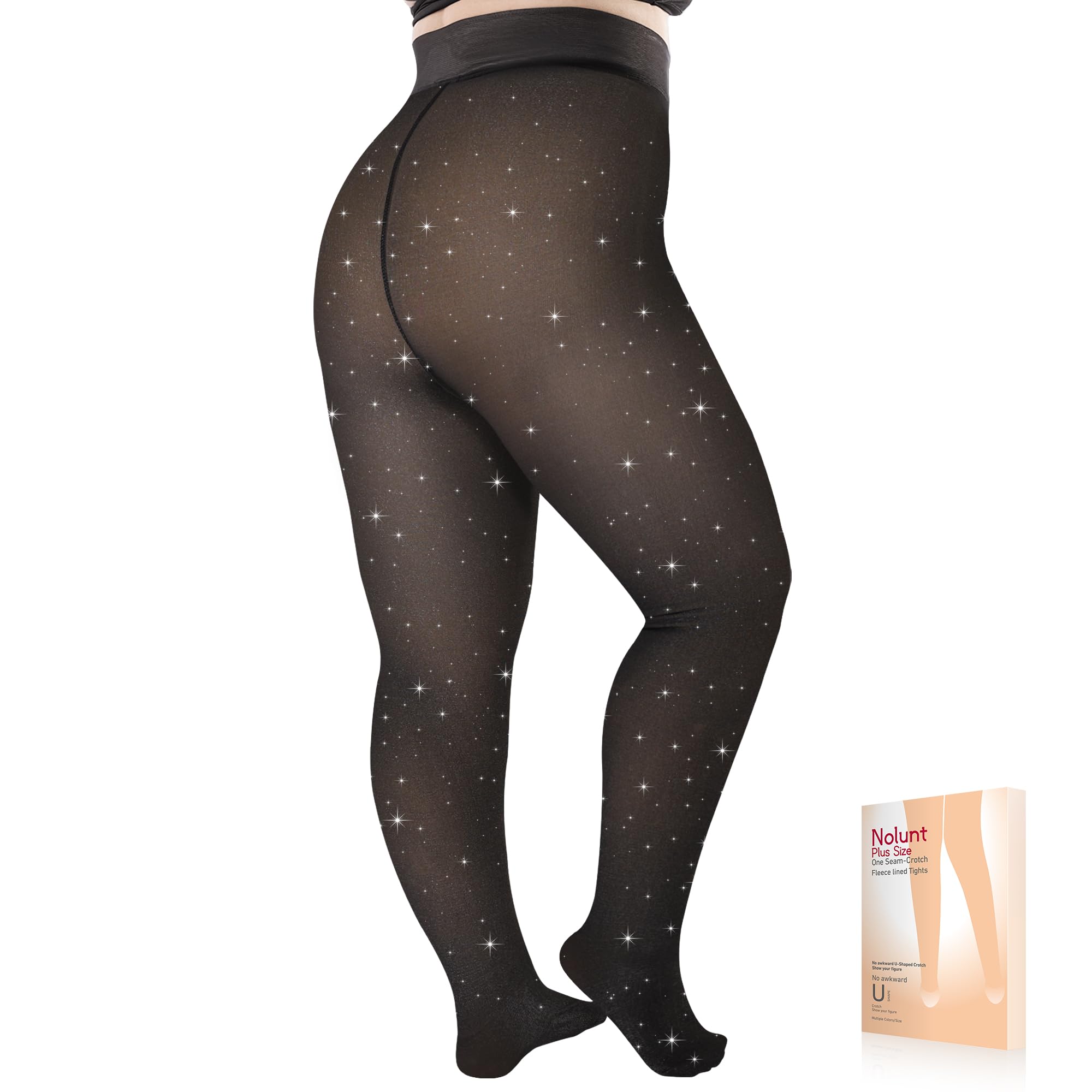 Plus Size Fleece Lined Tights Women, Fake Translucent Winter Thermal Pantyhose, High Waist Warm Thermal Leggings.
