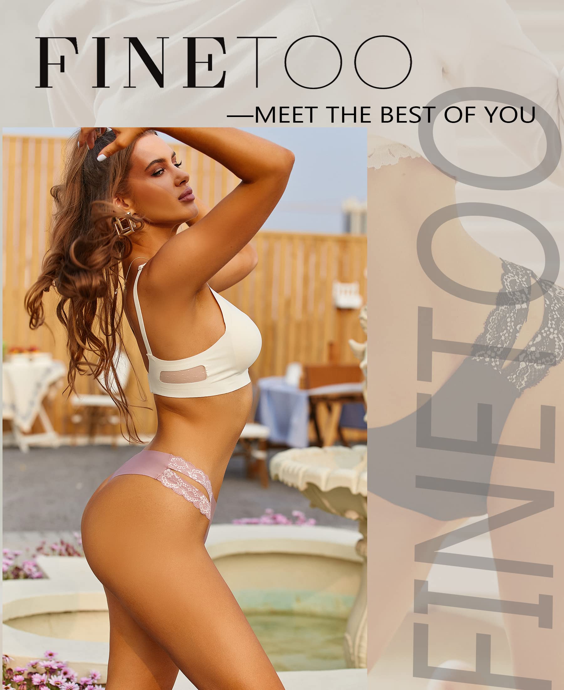 FINETOO Seamless Thongs for Women 6 Pack Sexy V-Wasit Womens Underwear No Show T-back Panties for Women