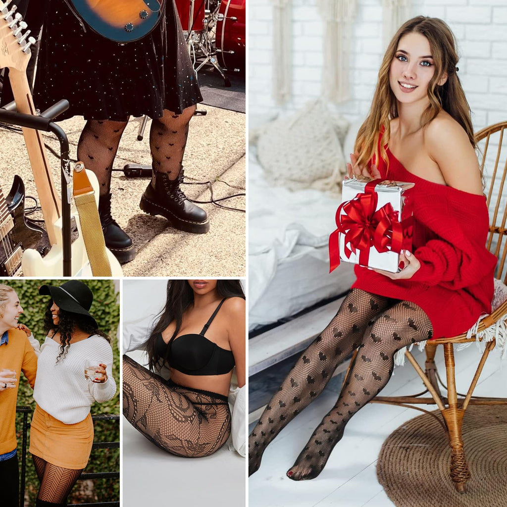 Buauty Womens Patterned Fishnet Tights Lace Black Fish Net Stockings High Waist Floral Pantyhose Gothic Witch Party