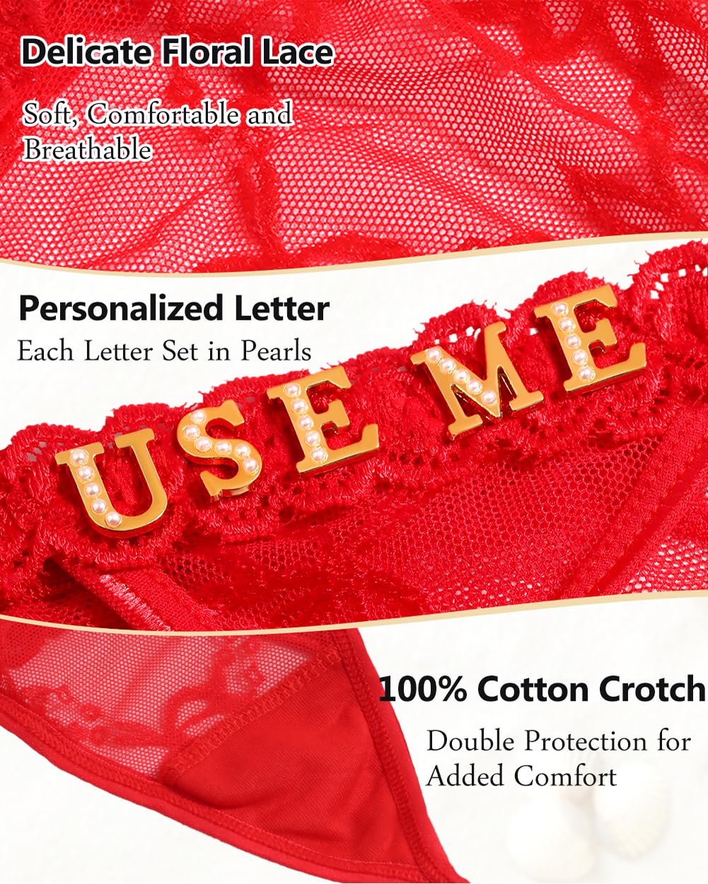 Sexy Underwear for Women Lace Panties Sexy Thong with Funny Rhinestone Letters for Couple Gifts
