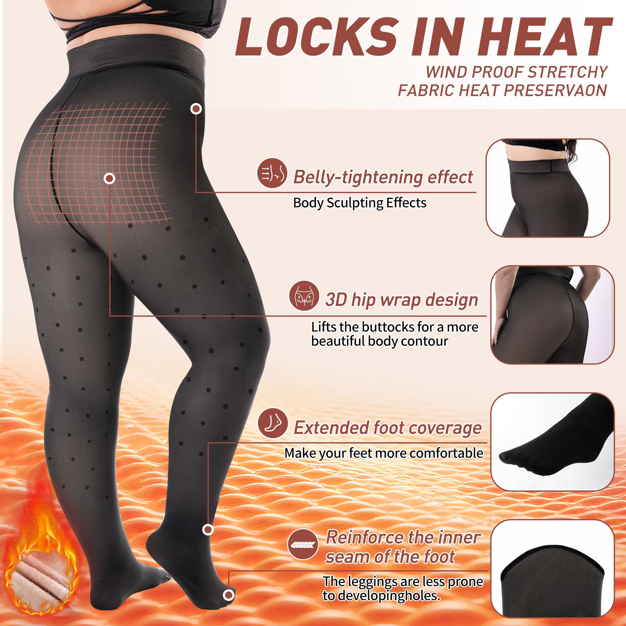 Plus Size Fleece Lined Tights Women, Fake Translucent Winter Thermal Pantyhose, High Waist Warm Thermal Leggings.