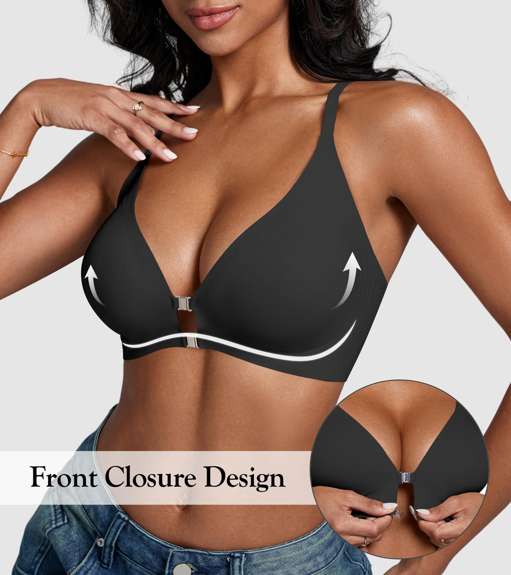 DEANGELMON Front Closure Bras for Women Racerback Bra No Underwire Seamless Push Up T-Shirts Bras Supportive Womens Bralettes