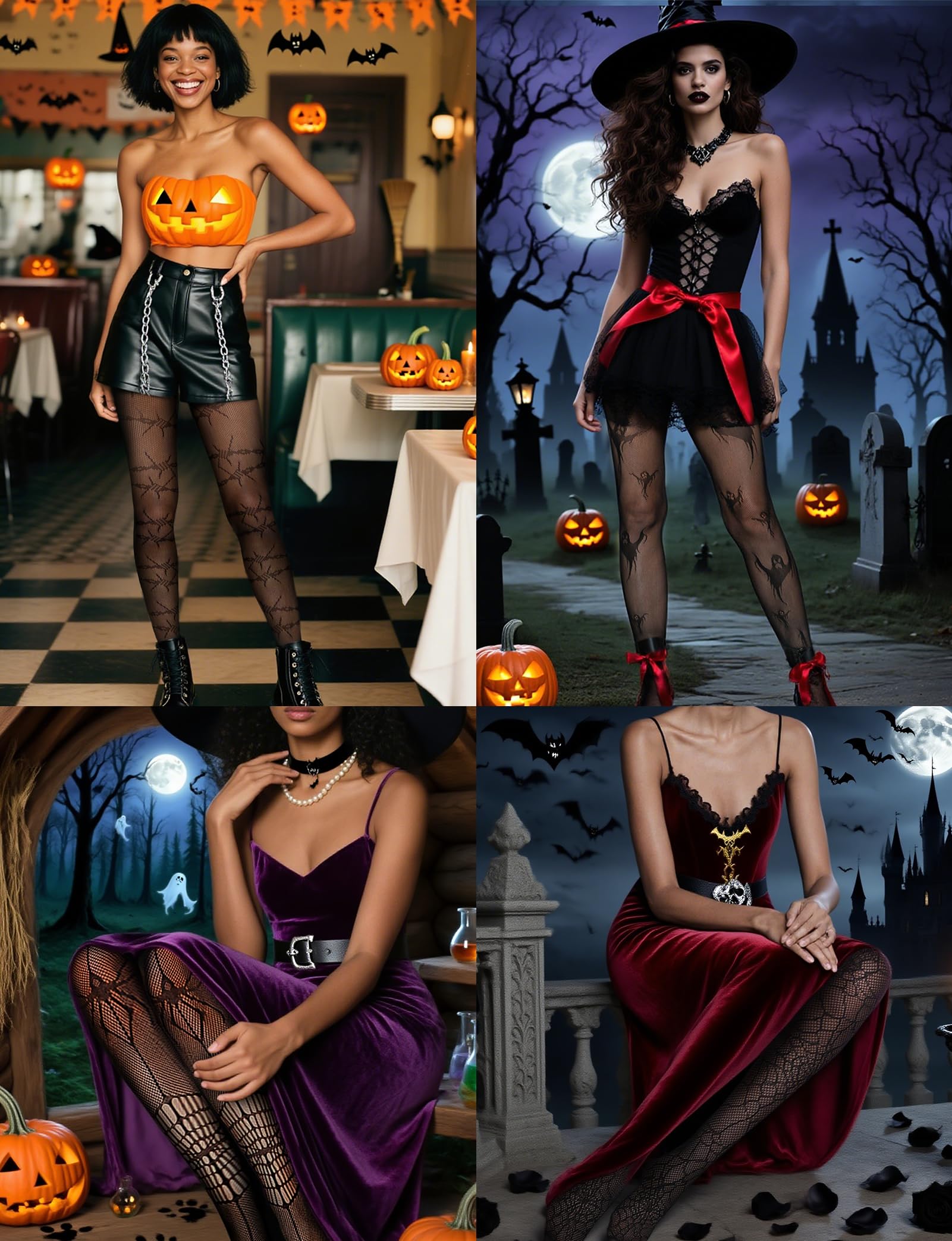 Buauty Womens Patterned Fishnet Tights Lace Black Fish Net Stockings High Waist Floral Pantyhose Gothic Witch Party