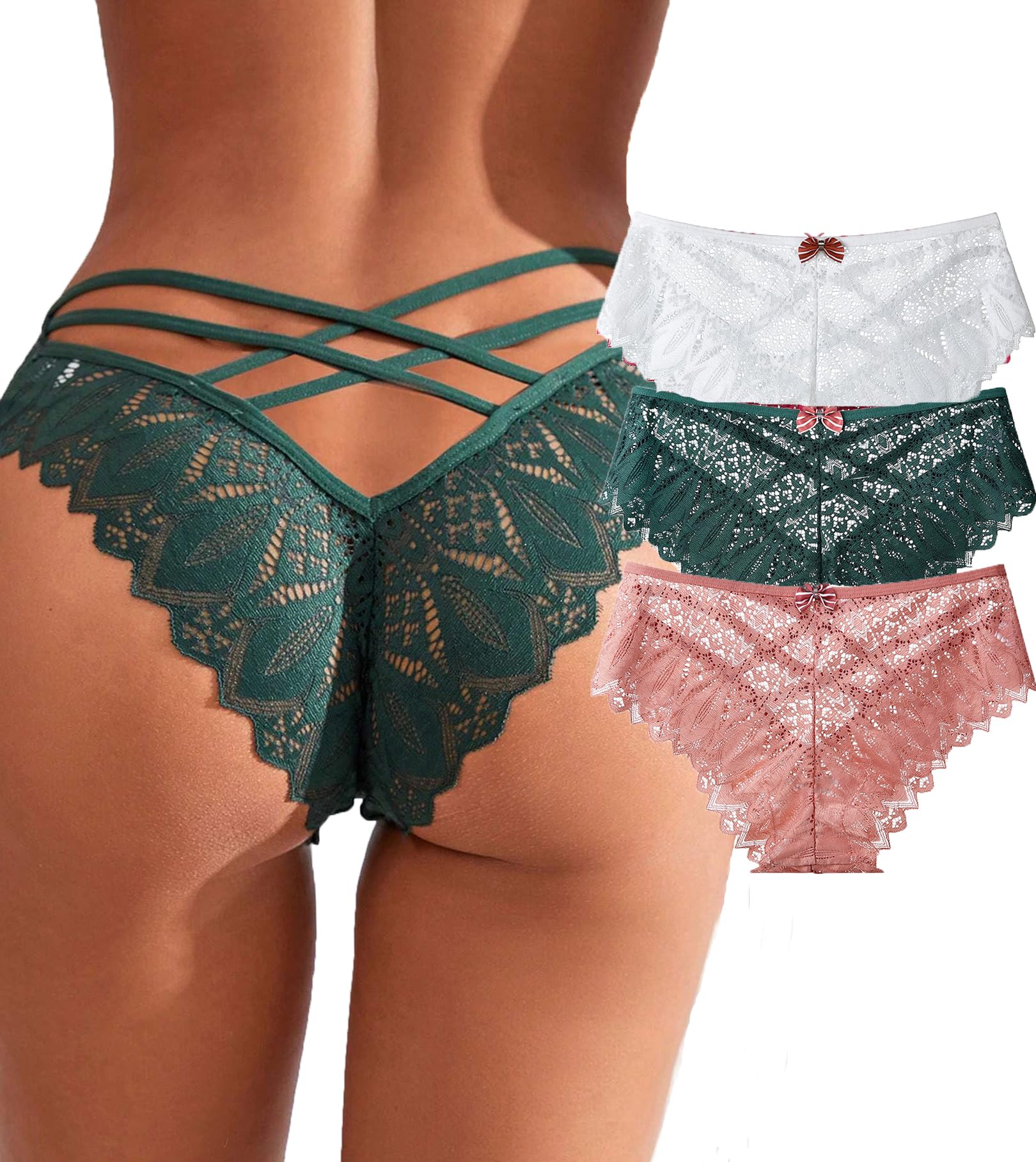 Womens Sexy Thongs Lace Panties Underwear Low Rise Plus Size Underpants Pack of 1-3