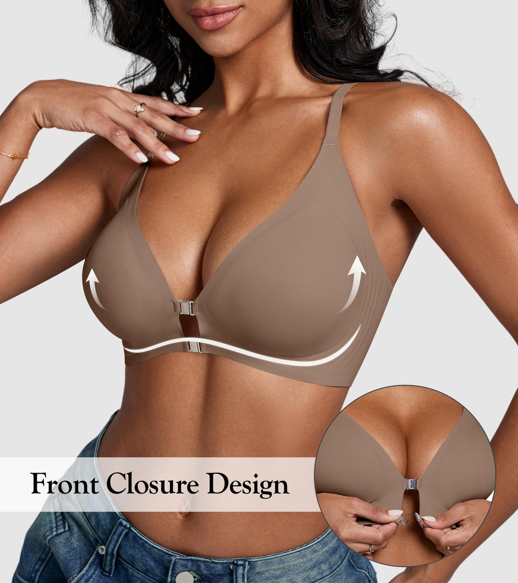 DEANGELMON Front Closure Bras for Women Racerback Bra No Underwire Seamless Push Up T-Shirts Bras Supportive Womens Bralettes