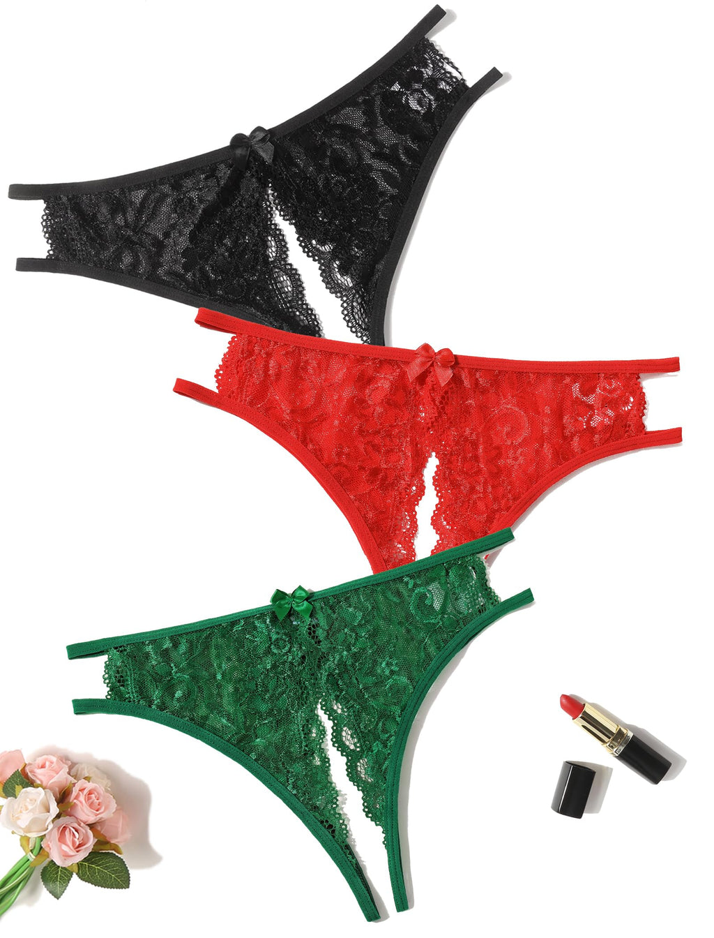 Avidlove Women Lace Panties Sexy Thong Underwear Floral Lace Briefs with Cute Bow Center