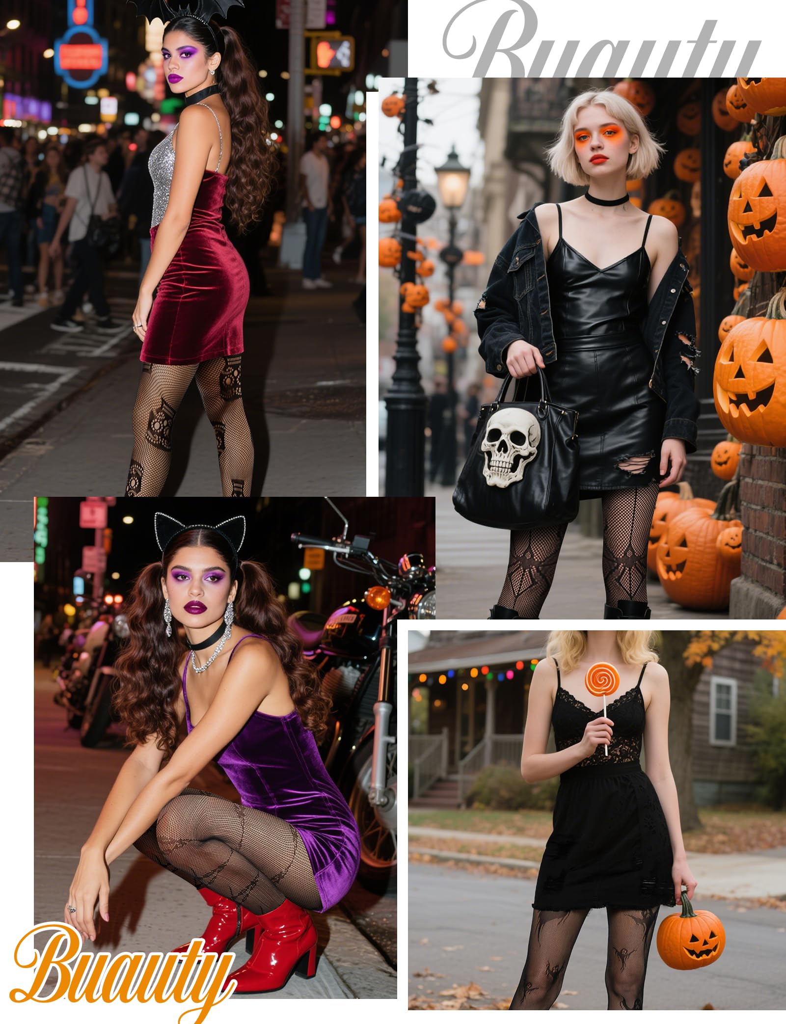 Buauty Womens Patterned Fishnet Tights Lace Black Fish Net Stockings High Waist Floral Pantyhose Gothic Witch Party